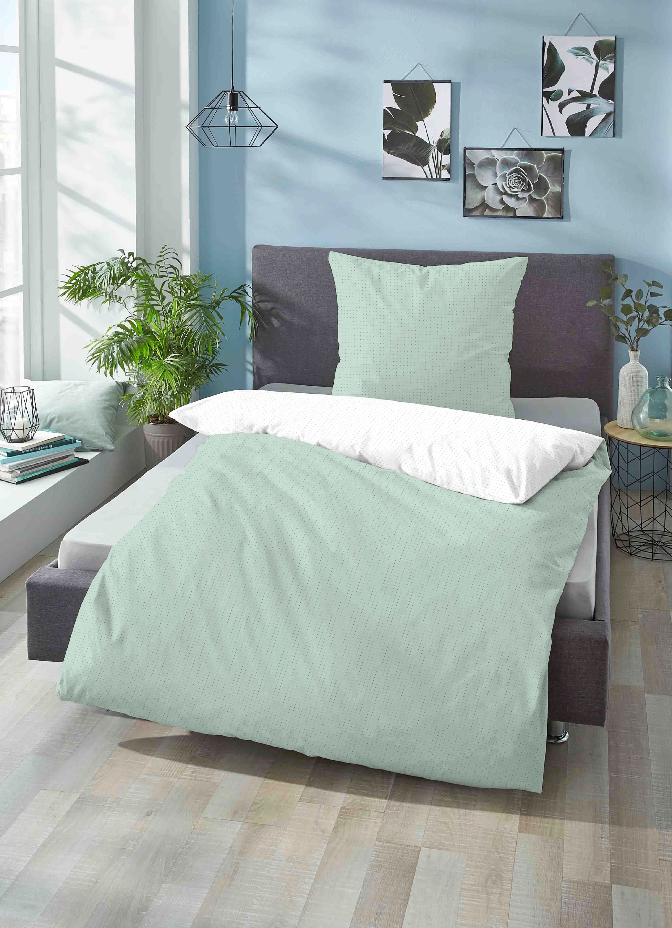 Biberna Wendebettwäsche »Combinate in Gr. 135x200, 155x220 oder 200x200 cm«, Bettwäsche aus Baumwolle, zeitlose Bettwäsche mit Wendeoptik