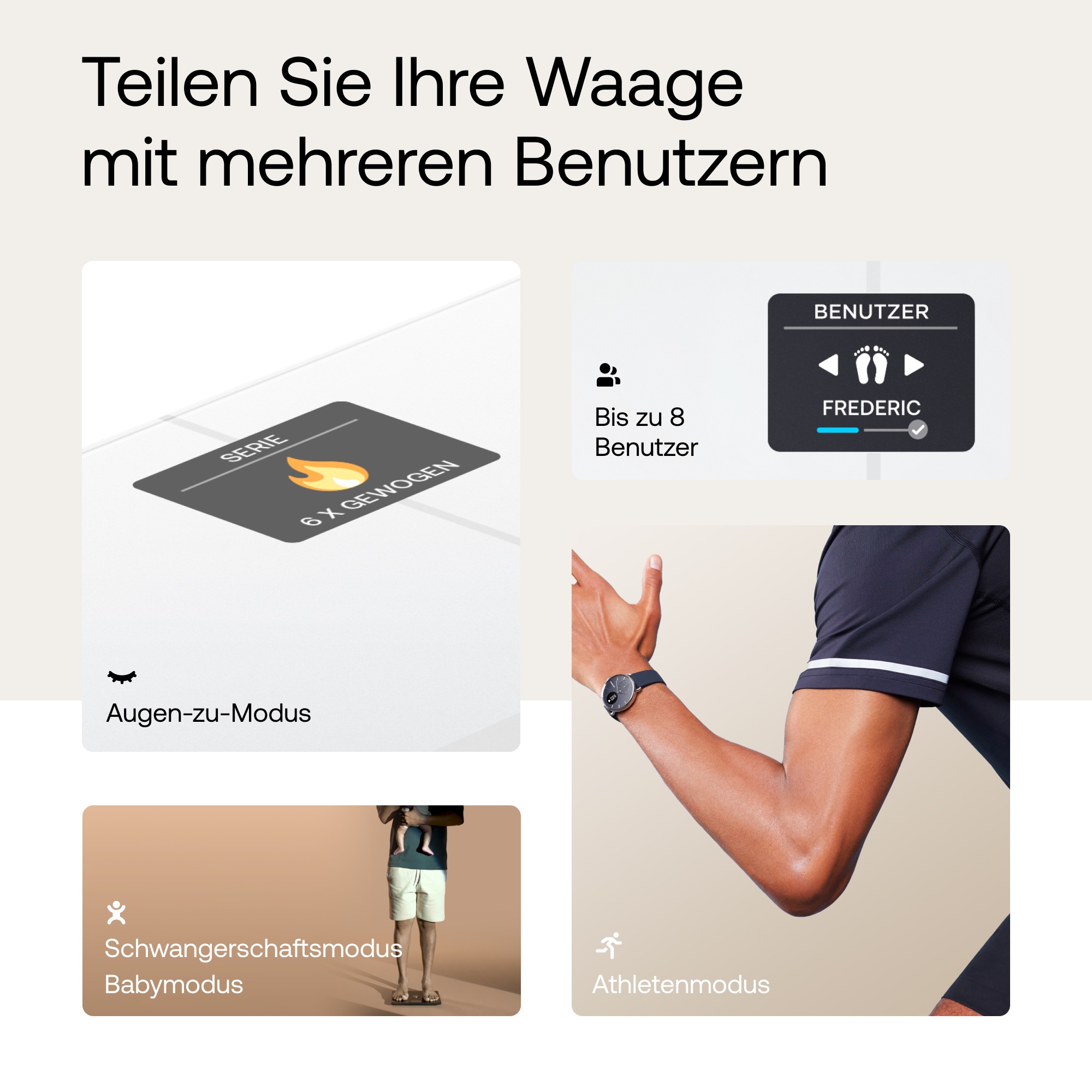 Withings Personenwaage »Body Smart, einschließlich Körperfett-/Muskelmasse«, automatische Erkennung und Verfolgung von bis zu 8 Benutzern