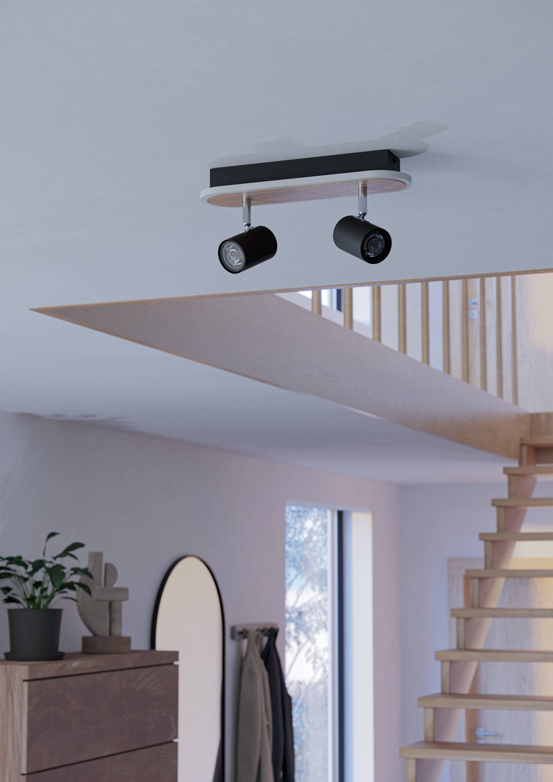 EGLO Deckenleuchte »Rimbocchi Deckenlampe, Metall und Holz-Optik, Spotbalken schwenkbar« LED-Modul 1 Stk. Warmweiß Spot - L34 x B10 x H15 cm - schwarz, braun - 12W inkl.