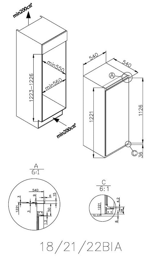 CIL BAUR Einbaukühlschrank Candy breit »CIL NE/N, NE/N«, | bestellen 122,1 54 220 cm cm hoch, 220