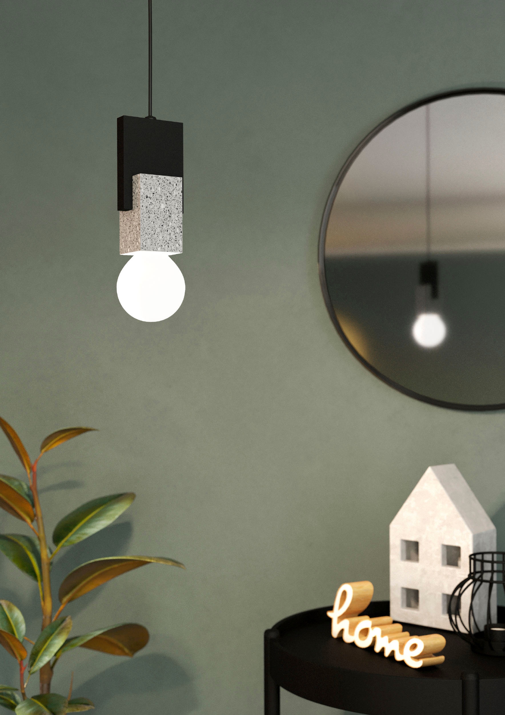 EGLO Hängeleuchte »LOBATIA« E27 1 Stk. Hängeleuchte in schwarz aus Stahl, Holz  -  exkl. E27 - 40W