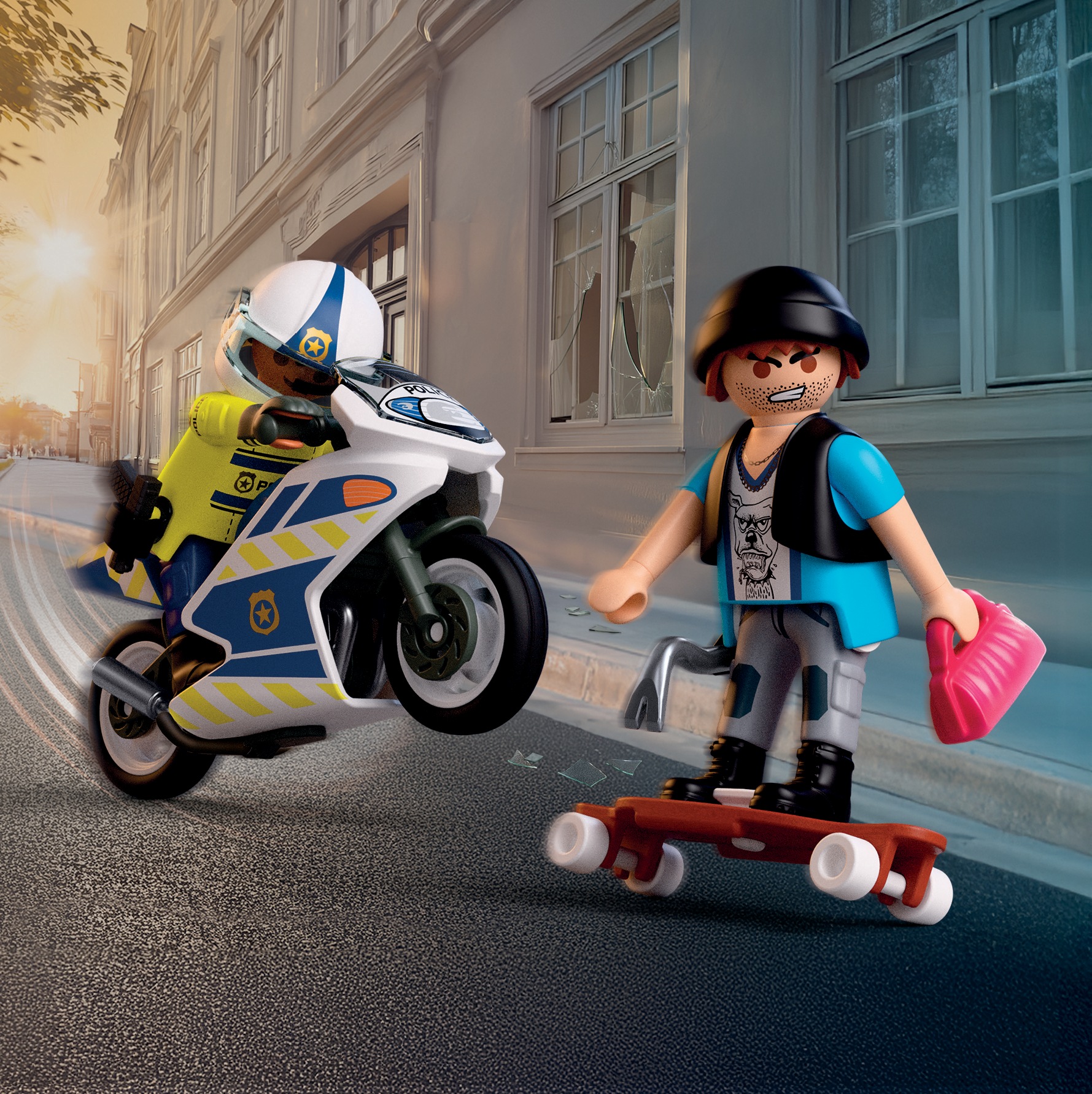Playmobil® Konstruktions-Spielset »Verfolgungsjagd mit Motorrad (72079), City Action« Made in Europe