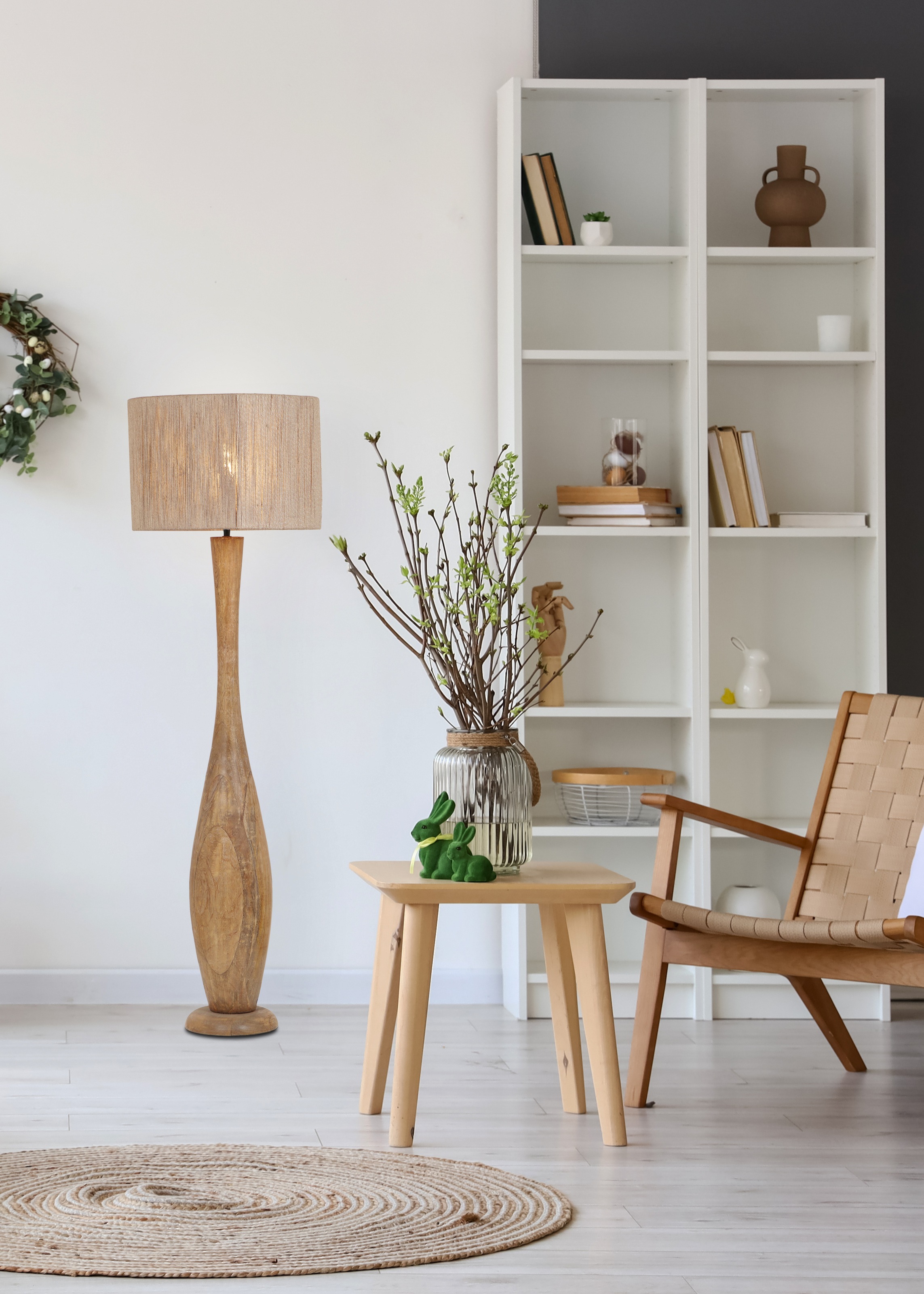 TRIO Leuchten Stehlampe »TOBA, Massivholz Stehleuchte naturbelassen, mit Jute Lampenschirm« E27 1 Stk. warmweiß - kaltweiß exkl 1x E27 max 10W, Höhe 135 cm Ø 35 cm, Schirm Fäden aus Jute Stoff