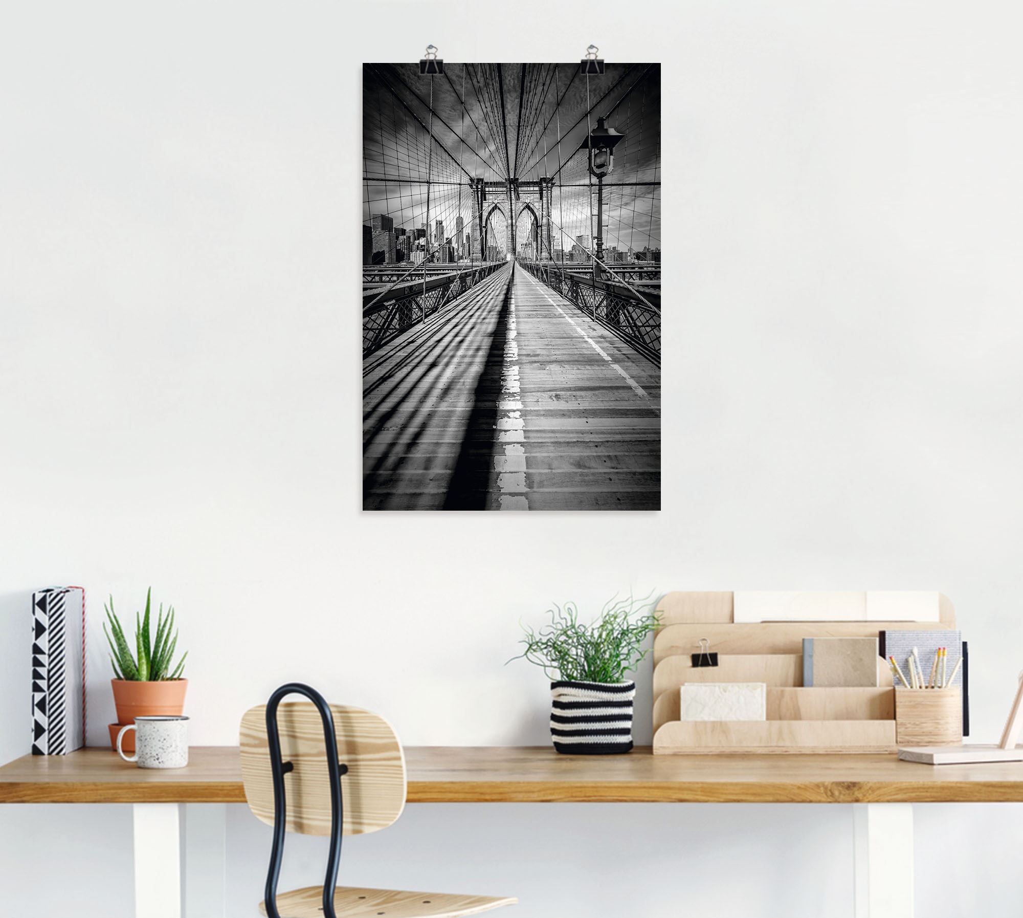 Artland Wandbild »Brooklyn Bridge, New York City Monochrom«, New York, (1 St.), als Leinwandbild, Poster in verschied. Größen