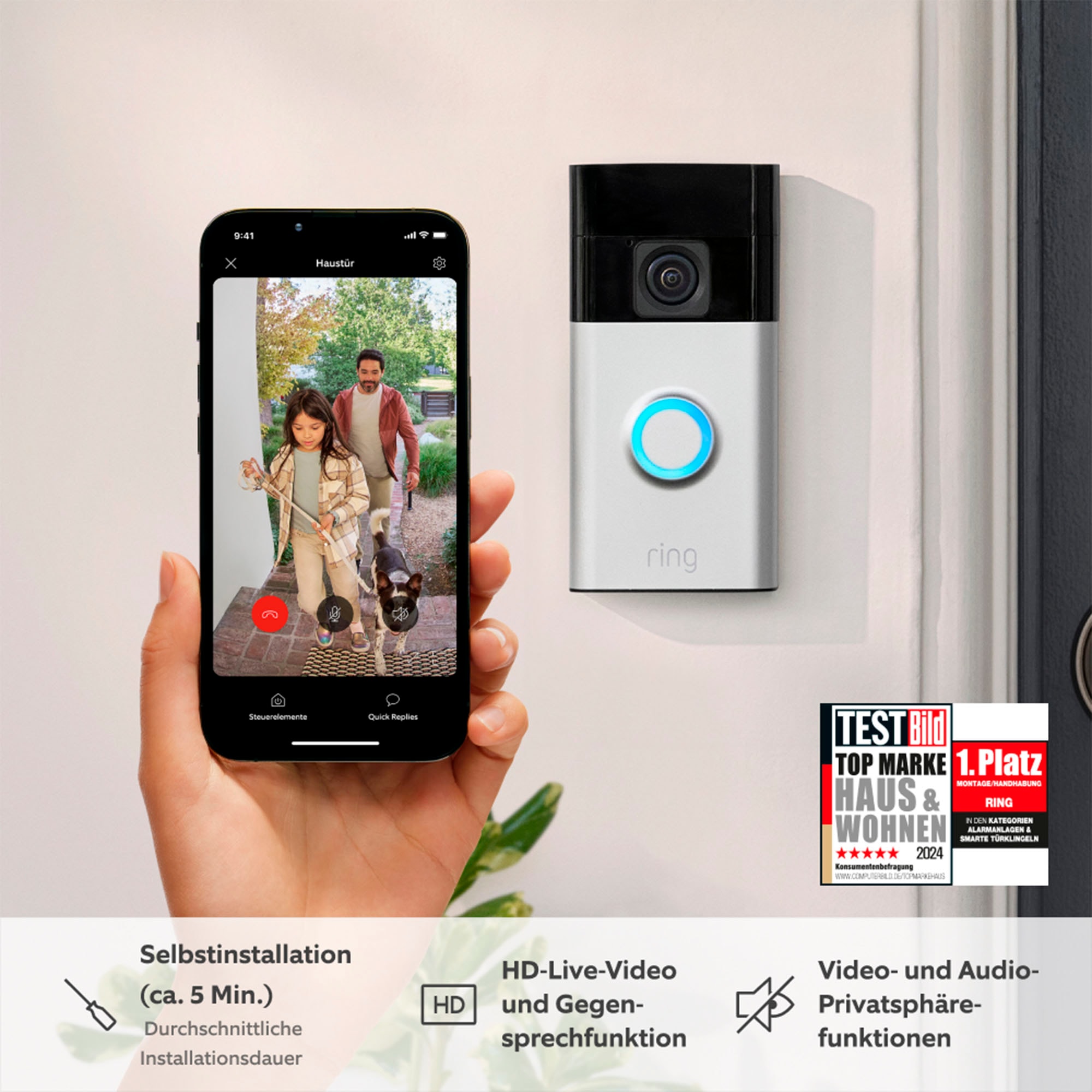 Ring Überwachungskamera »Battery Video Doorbell + Chime Türklingel«, Außenbereich