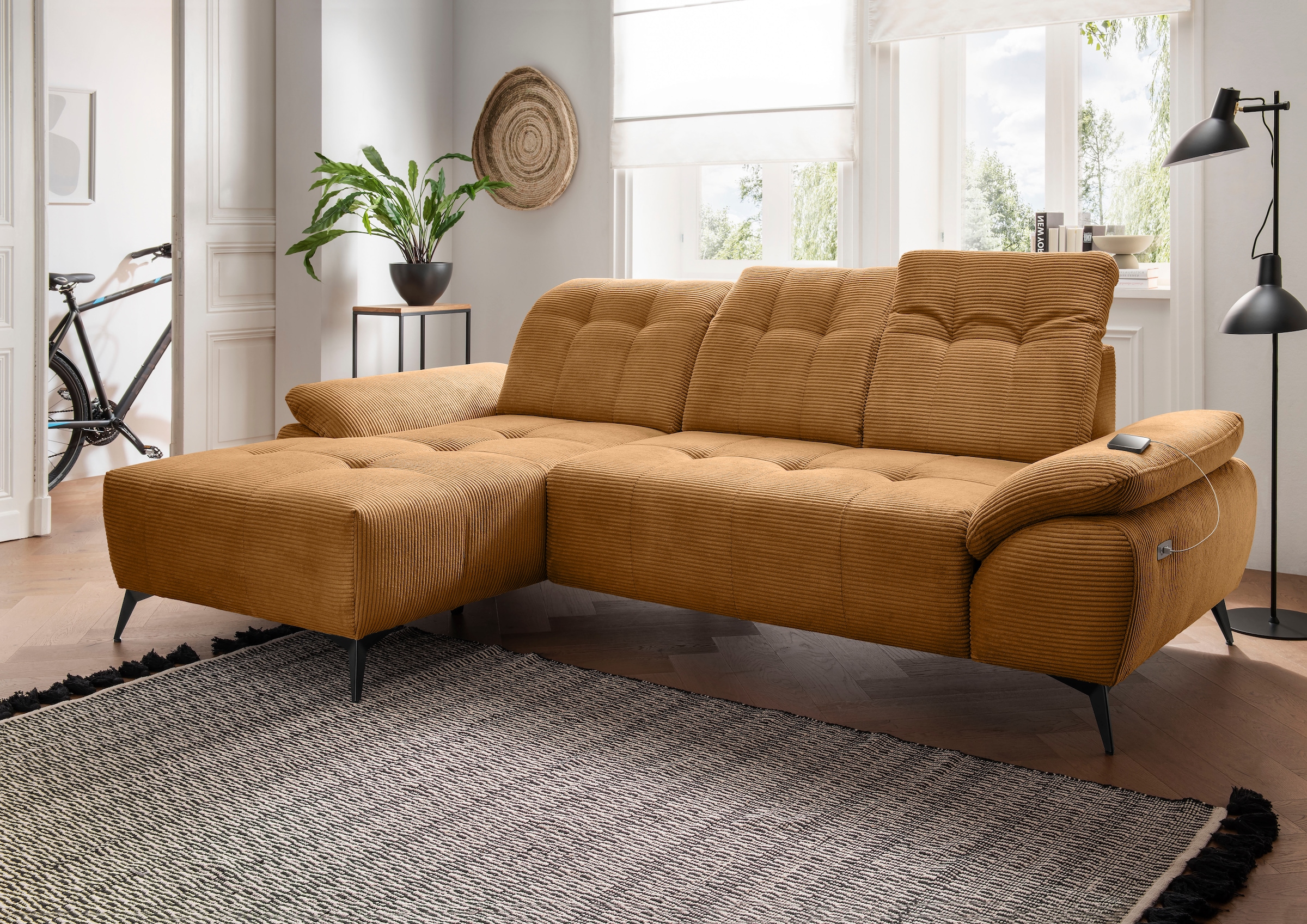 Home affaire "Fiore modern, bequeme Armlehnen, tolle Detailverarbeitung, L-Form" elektrischer Sitzvorschub und Kopfstützen höhenverstellbar