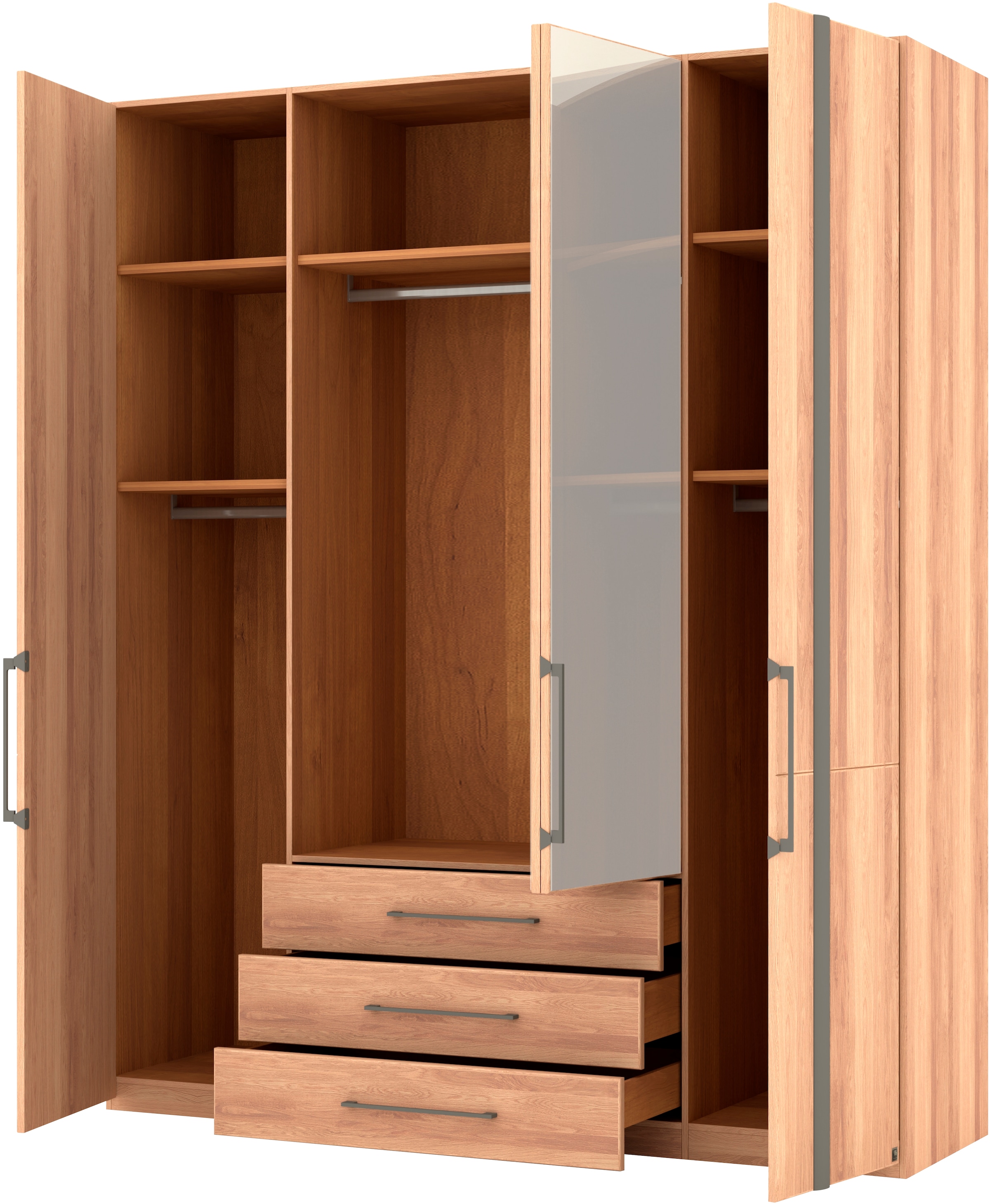 Musterring Drehtürenschrank »Sorrent, Kleiderschrank, teilmassiv Eiche«, (mit Türdämpfern, mit Schubladen, extra Böden, MADE IN GERMANY), Türen in Eiche massiv und als Parsol-Bronze-Spiegel, mit Schubkästen