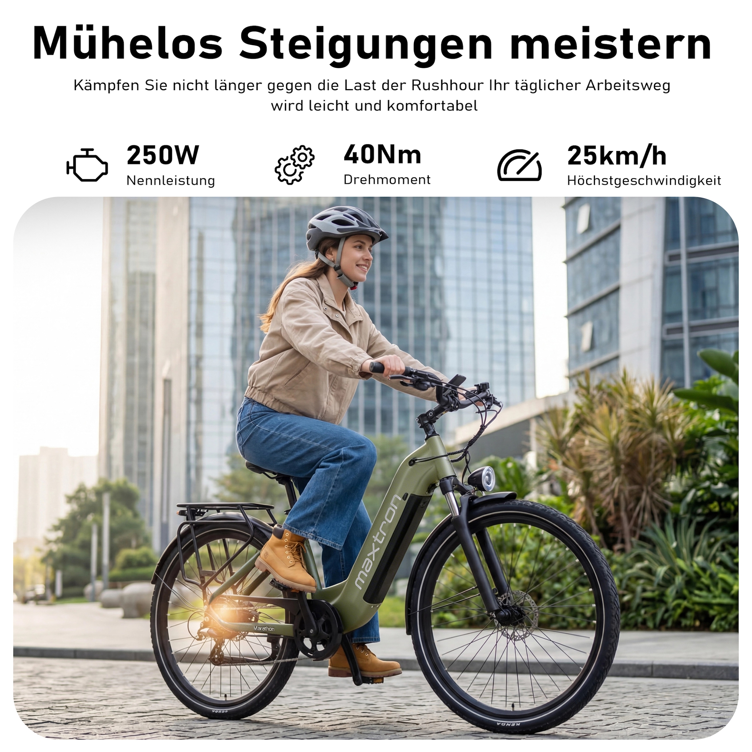 Maxtron »Maxtron Marathon E-Citybike 28 Zoll« 7 Gang Shimano Kettenschaltung Heckmotor 250 W Packung,  Elektrofahrrad für Damen u. Herren