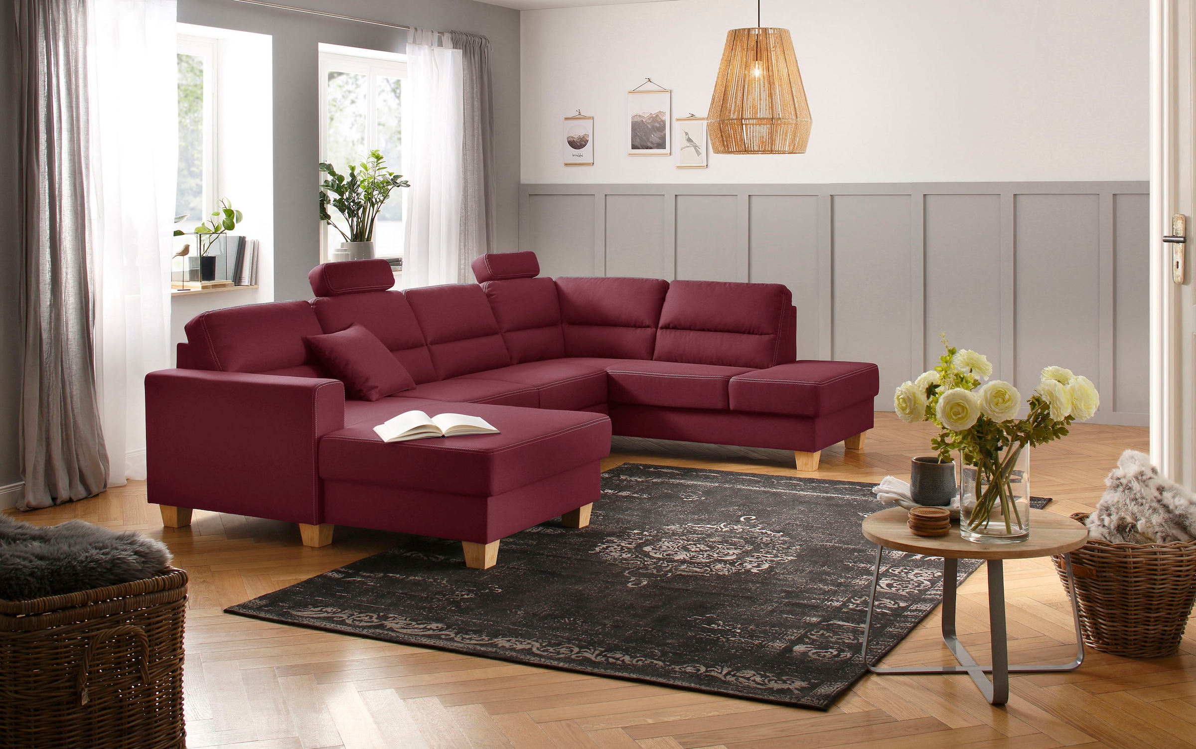 Home affaire Wohnlandschaft "Navan, komfortabel mit viel Platz, U-Form" wah günstig online kaufen