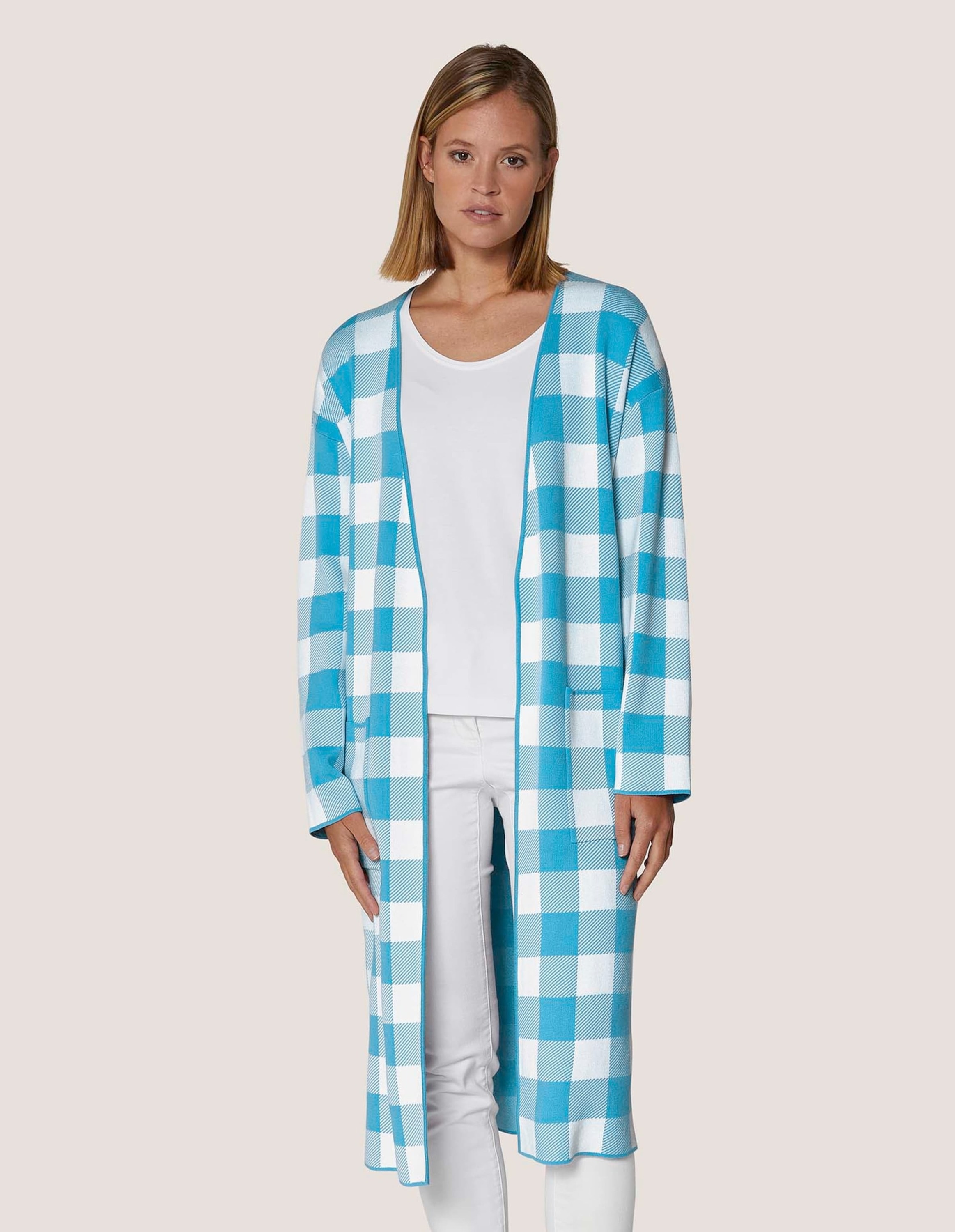 Thumbnail - MADELEINE Langmantel "Mantel Verschlussloser Strickmantel in Karo-Jacquard"