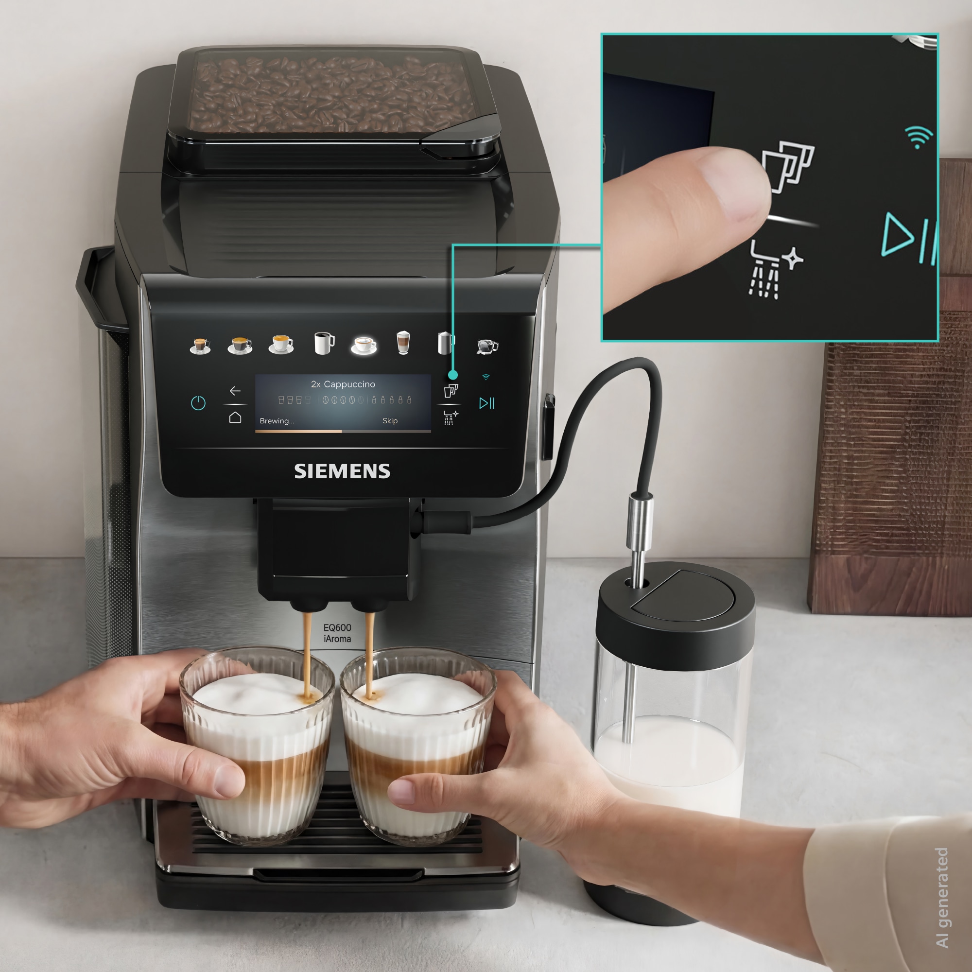 SIEMENS Kaffeevollautomat »EQ600 TP605EM3, 8 Getränke, XL-Getränke, bis zu 480ml, Kannenfunktion« bis zu 10 Favoriten, Doppeltassenfunktion, Keramikmahlwerk, Edelstahl