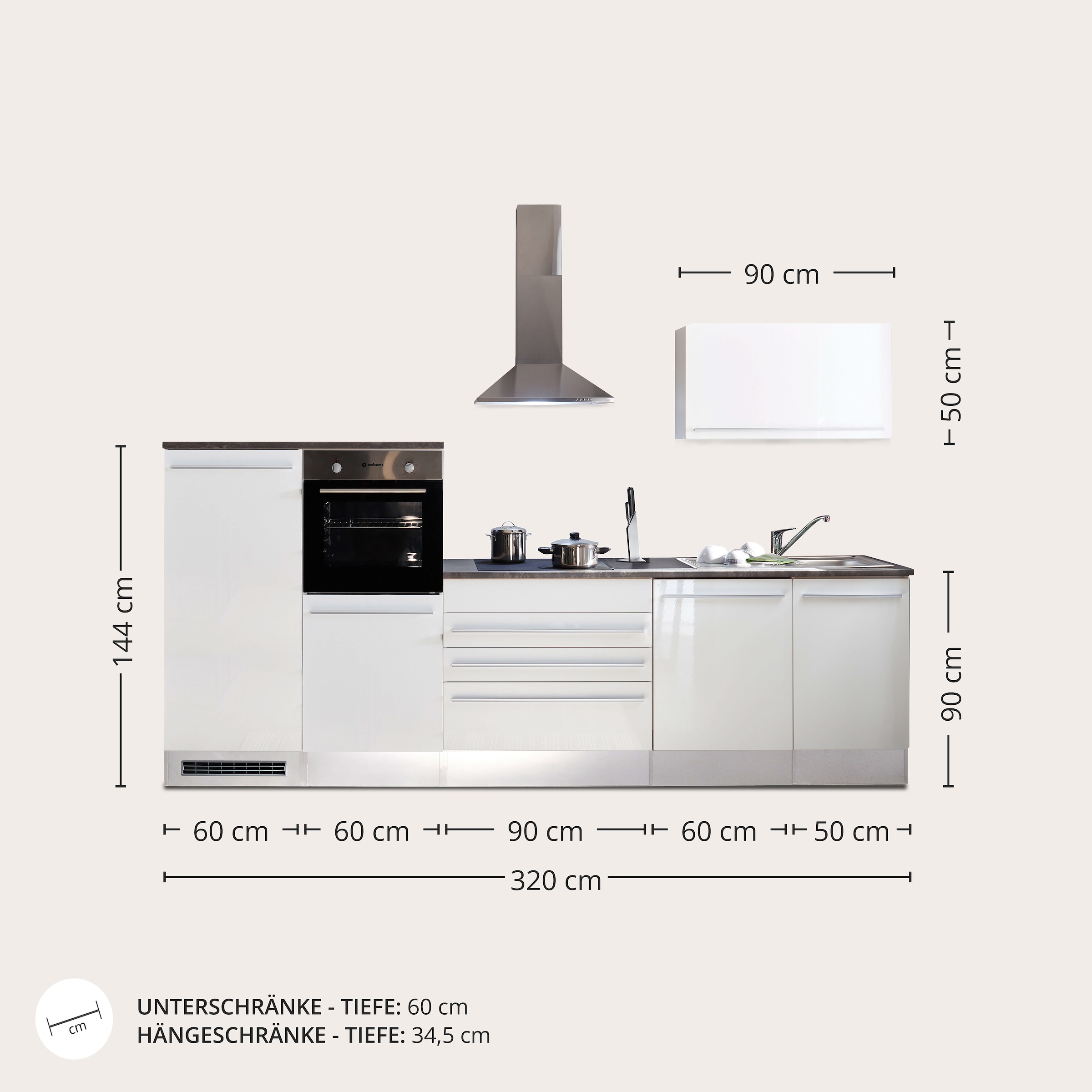 BASIC by Balculina Küchenzeile »Jazz«, Breite 320 cm, wahlweise mit E-Geräten
