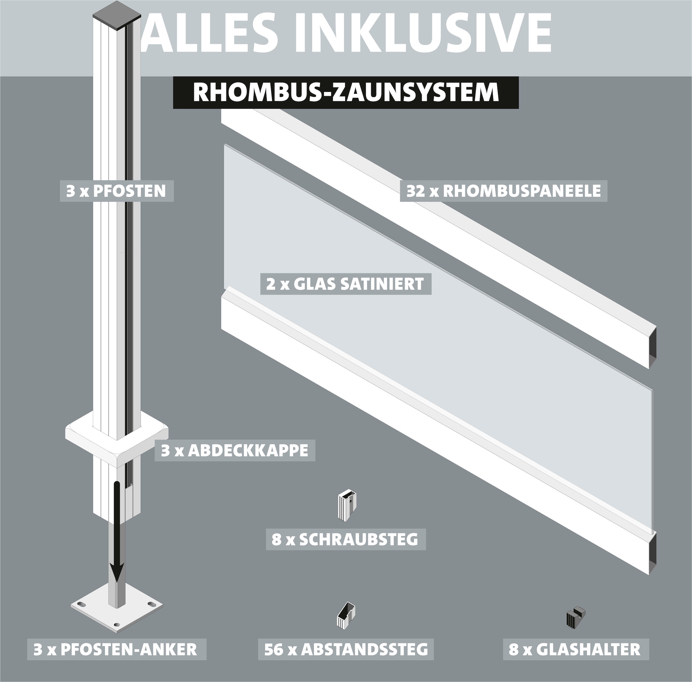 STAKET PRO Gartenzaun »Komplettzaun »Rhombus Mini« Breite 1800 mm + Flächendruck 84«, Zaunhöhe 180 cm, Zaunlänge 3,684 - 5,526 m