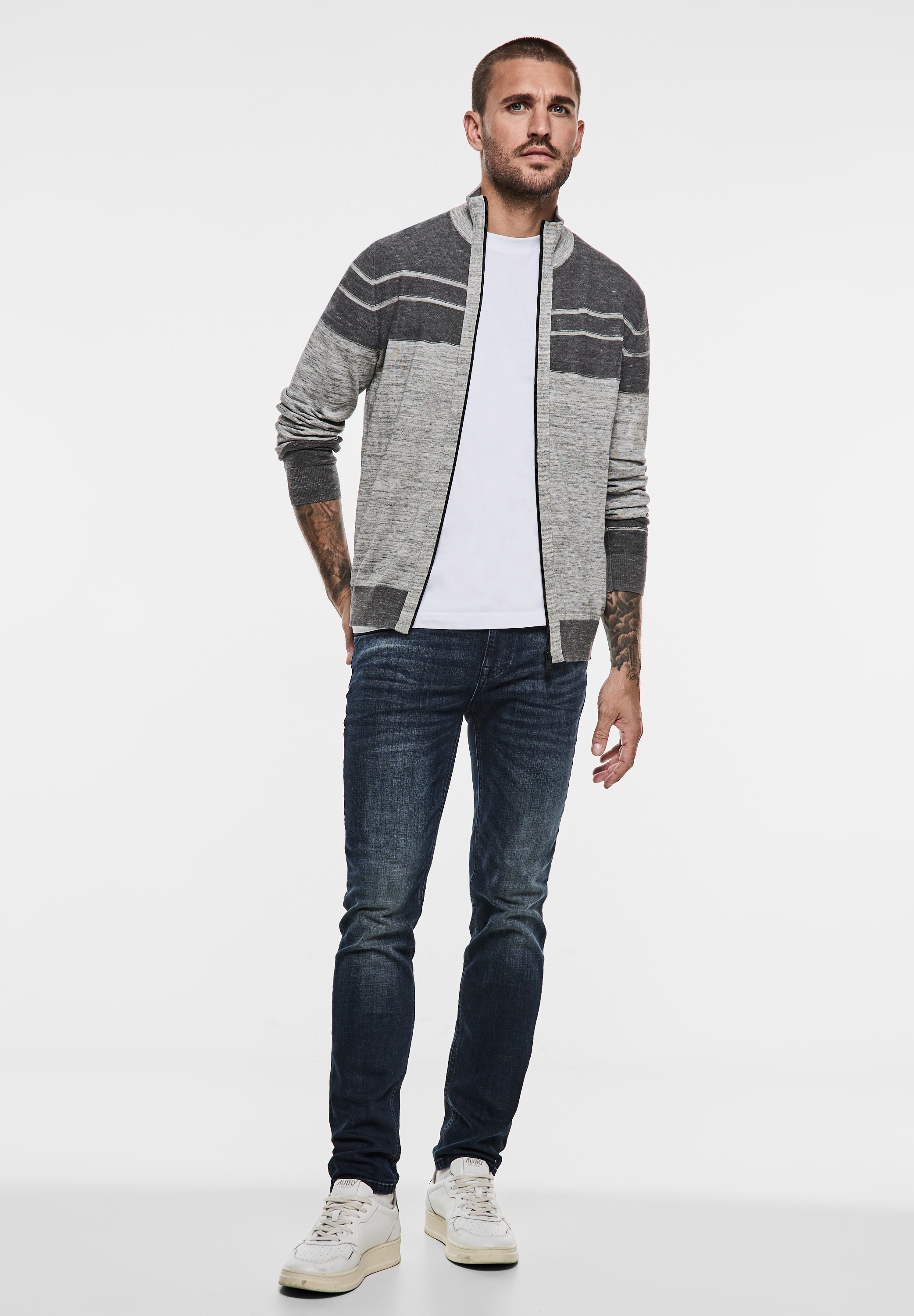 STREET ONE MEN Strickjacke, mit Stehkragen