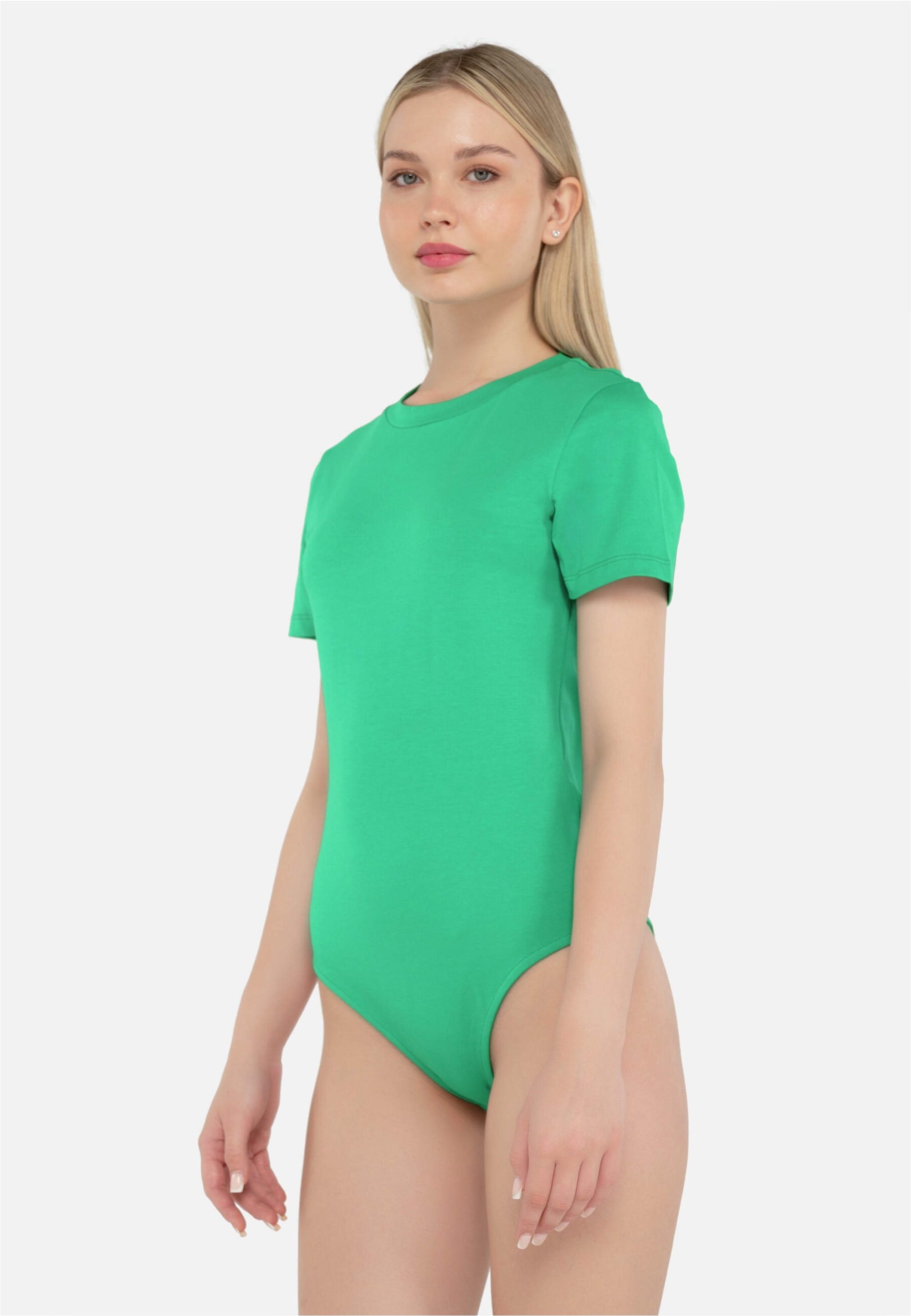 FRESHLIONS Damen Blusenbody "Amata", grün, Gr. L, unifarben, 95% Baumwolle, 5% Elasthan, Bodys, mit kurzen Ärmeln