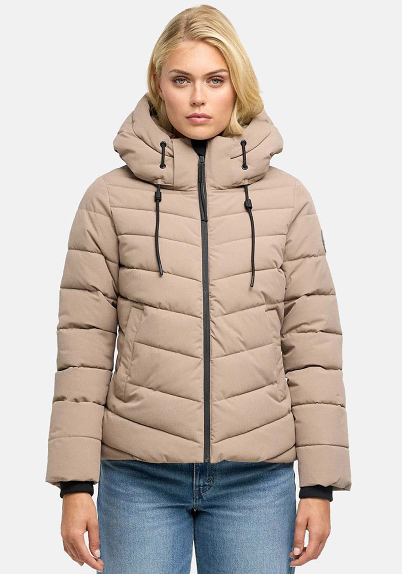 Marikoo "Nobiruu" mit Kapuze Winterjacke mit Kapuze und diagonaler Steppoptik