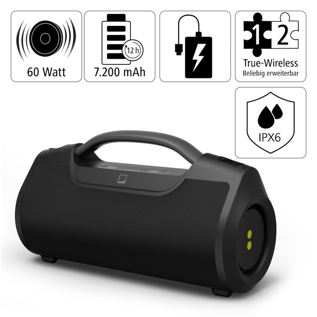 aha Bluetooth-Lautsprecher »N-ERGY, 60W stereo, kabellos, Powerbank, wasserdicht nach IPX6«