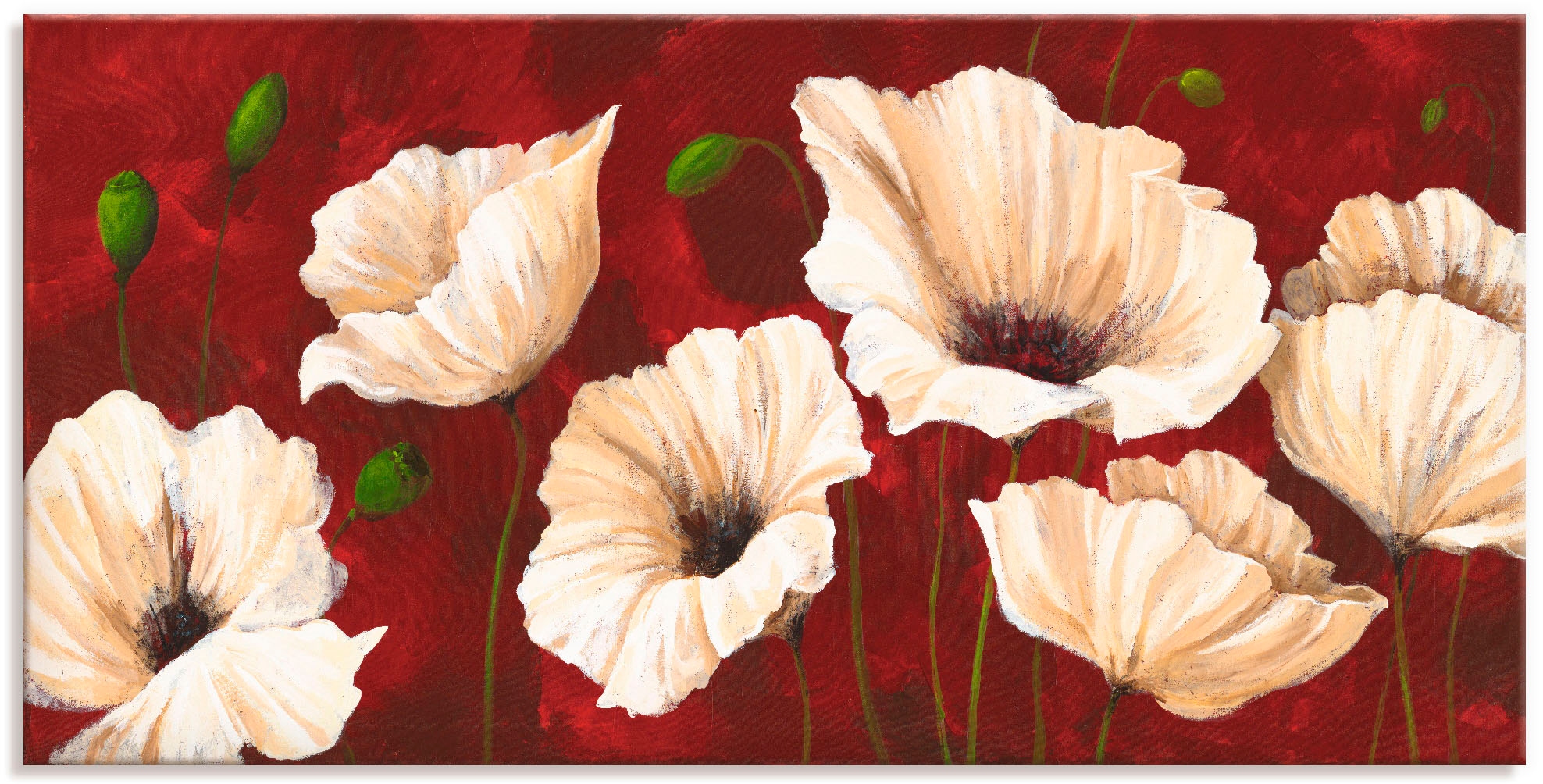 Artland Wandbild "Weiße Mohnblumen vor rot" Blumen 1 Stk. tlg. als Leinwand günstig online kaufen