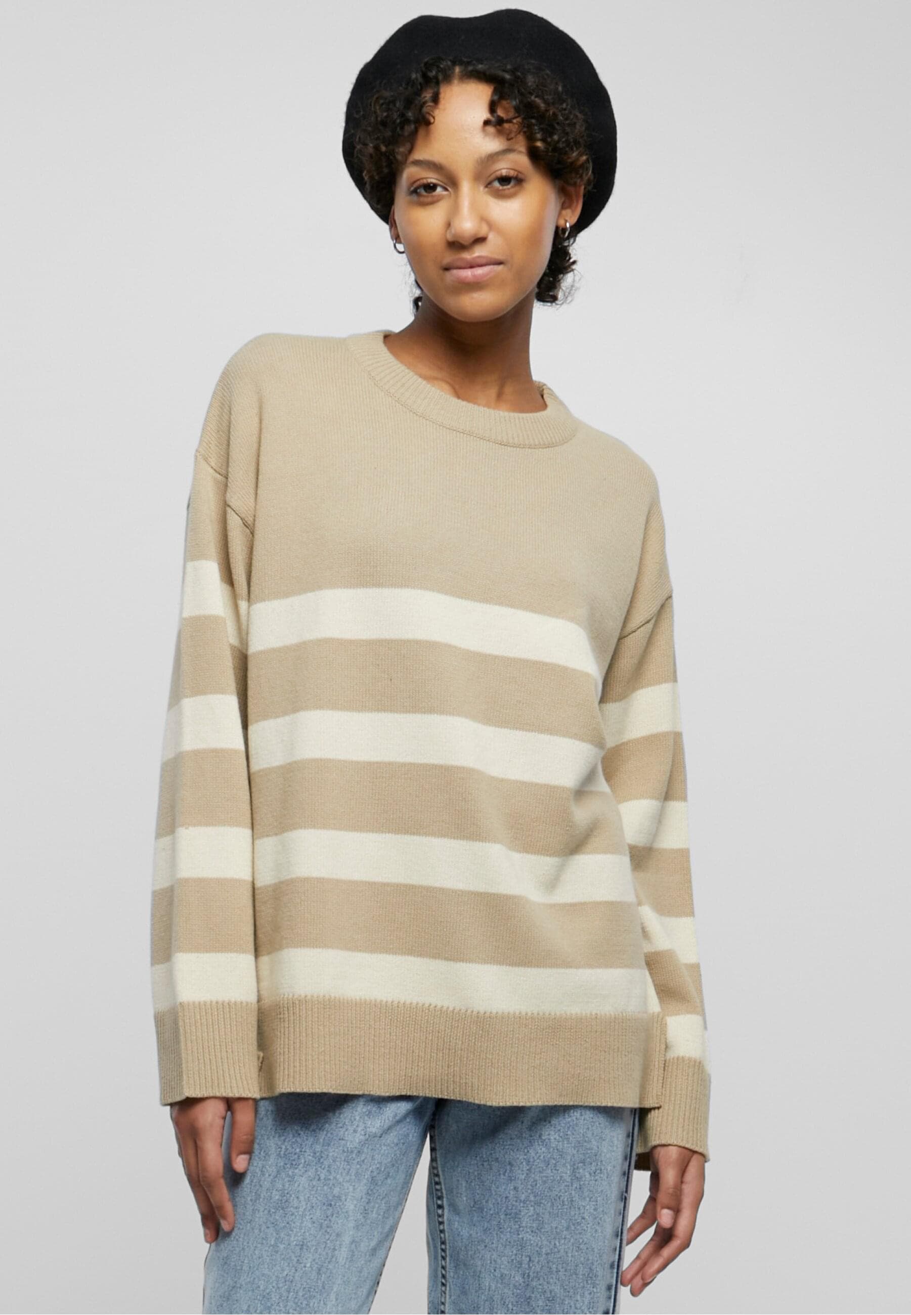 URBAN CLASSICS Rundhalspullover »Urban Classics Damen Ladies Striped Knit Crew Sweater«, (1 tlg.)
