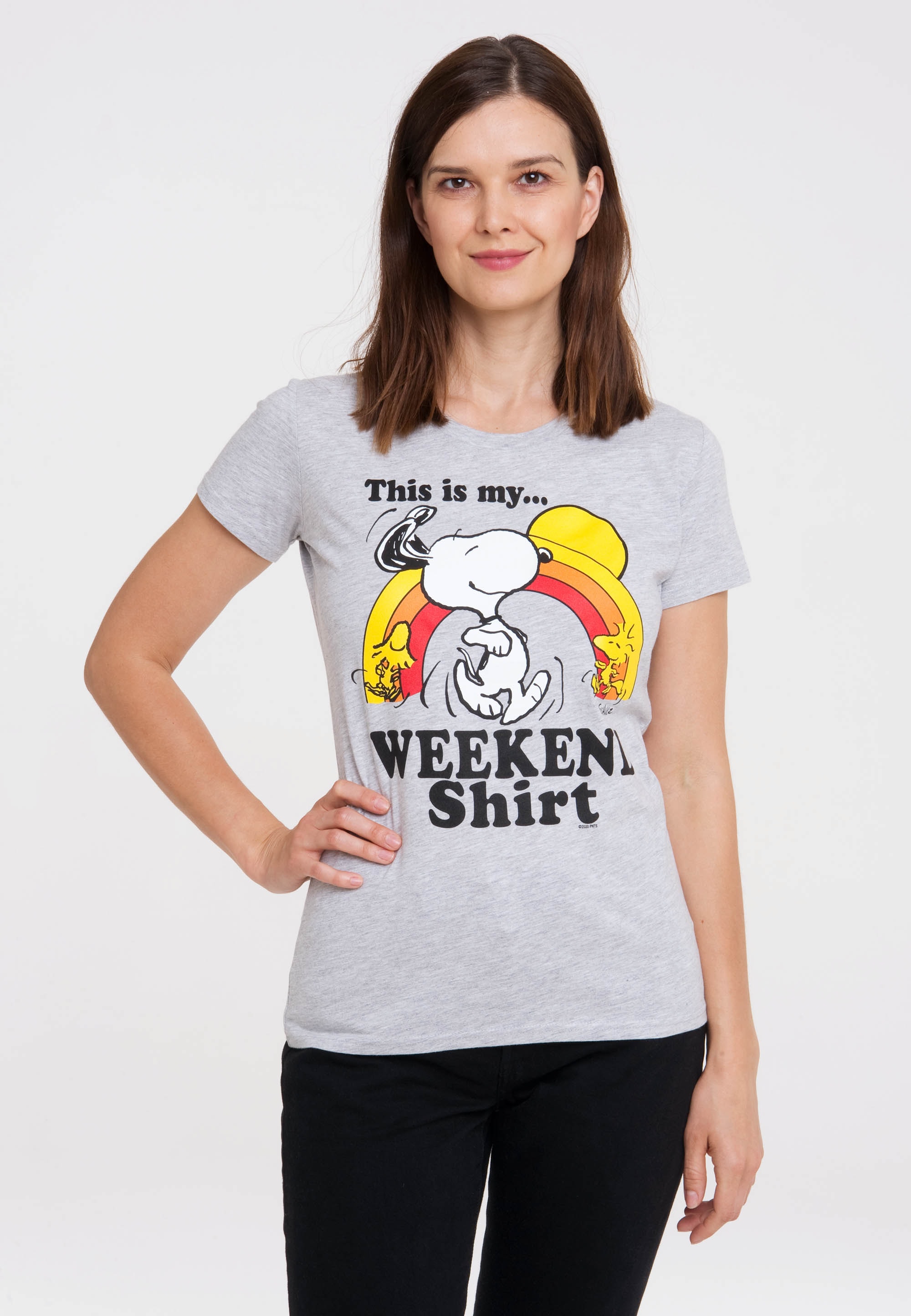LOGOSHIRT T-Shirt »Peanuts - Snoopy & Woodstock - Weekend«, mit lizenziertem Originaldesign