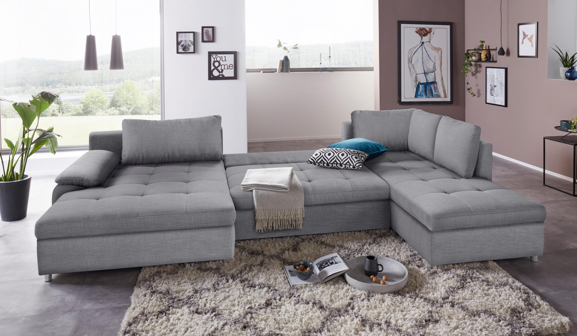 Home affaire Wohnlandschaft "Labene U-Form" wahlweise mit Bettfunktion und günstig online kaufen