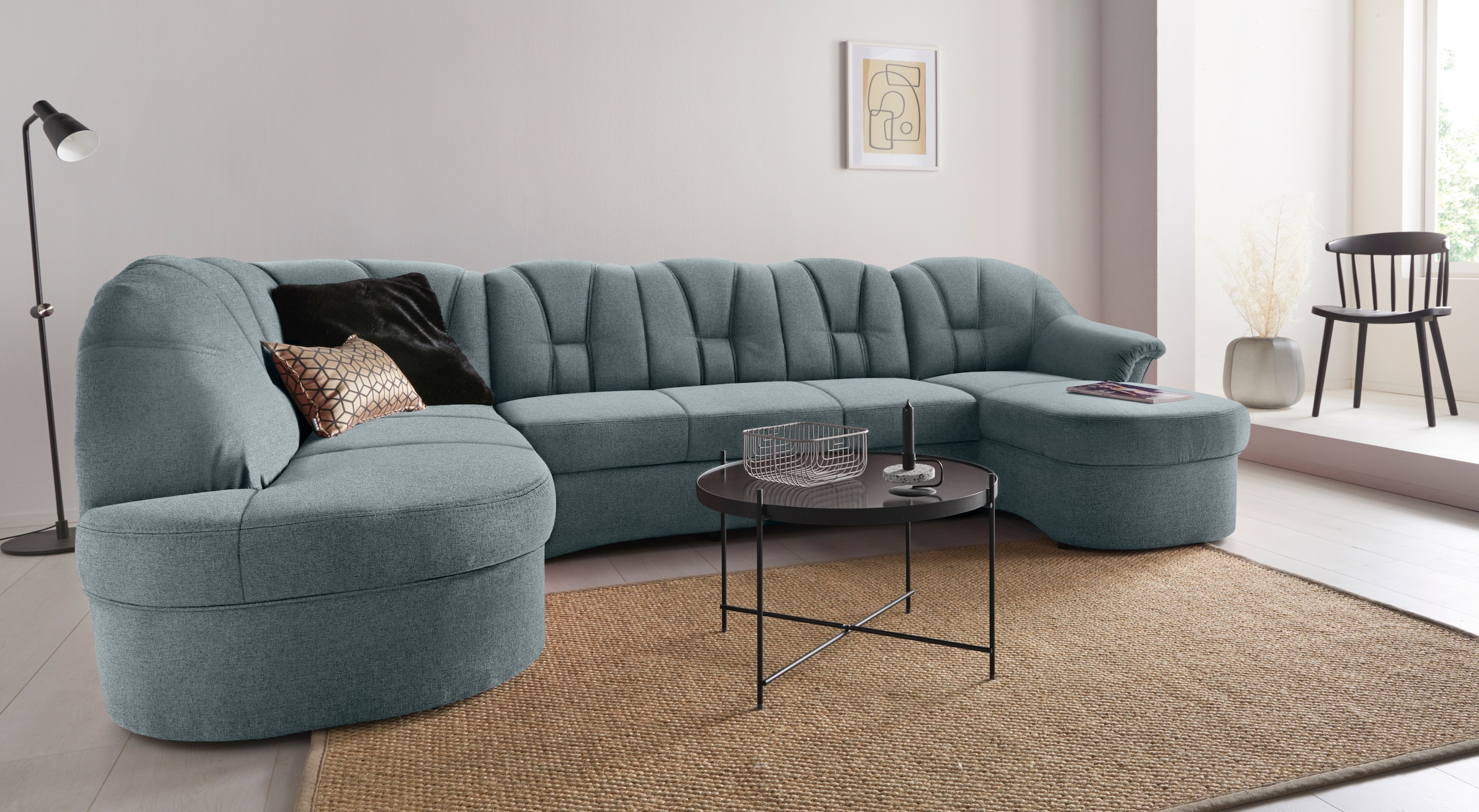 DOMO collection Wohnlandschaft "Papenburg elegand & zeitlos, viel Platz, Breite 297cm, U-Form" in großer Farbvielfalt, wahlweise Bettfunktion, frei im Raum stellbar