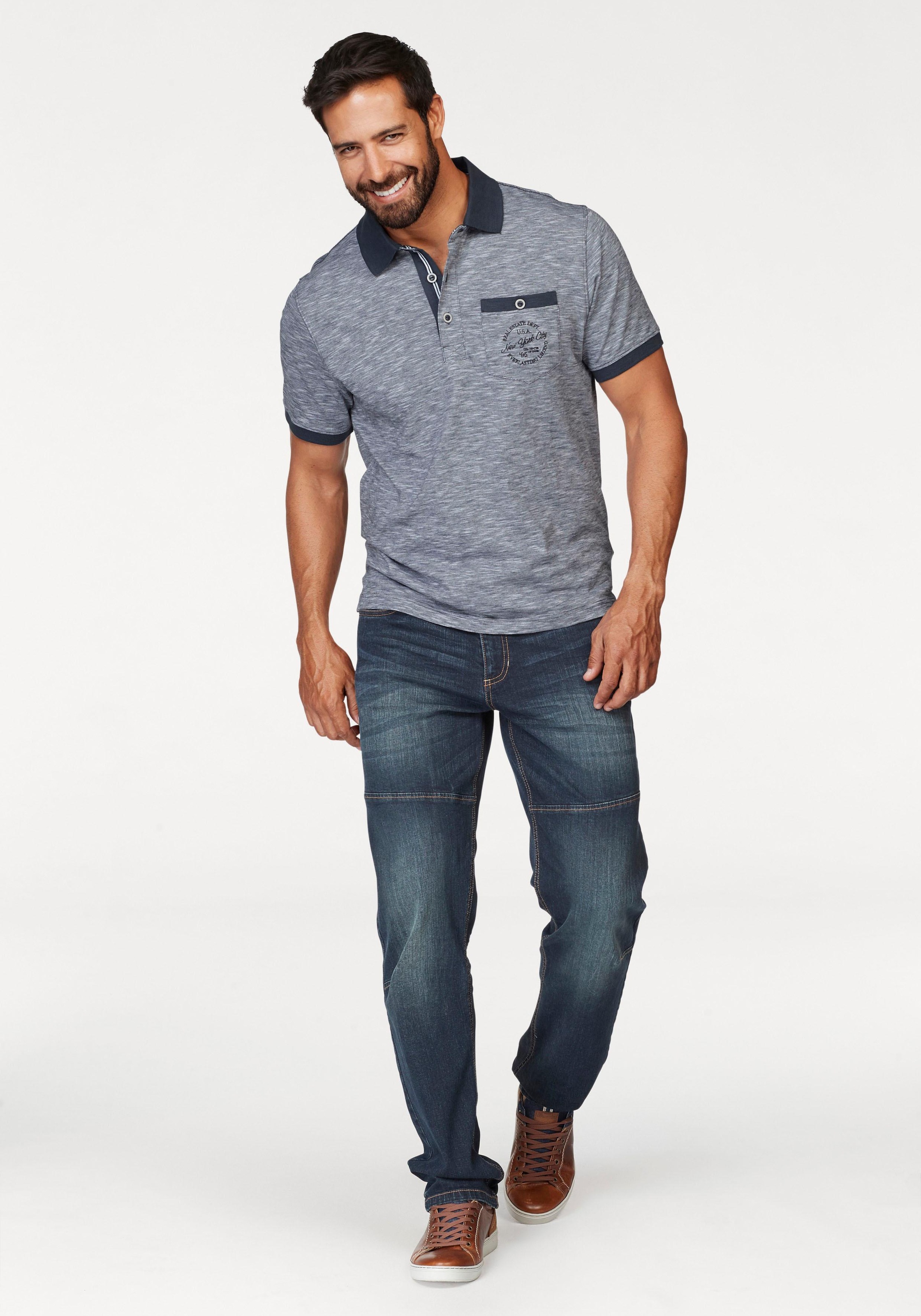 Poloshirt MAN'S WORLD, Herren, Gr. S (44/46), blau (blau, meliert), Single Jersey, Obermaterial: 100% Baumwolle, meliert, regular fit, Rundhals, Rippbündchen kontrastfarben, Shirts, Kurzarm, Regular Fit, melierte Struktur, Rundhalsausschnitt 3