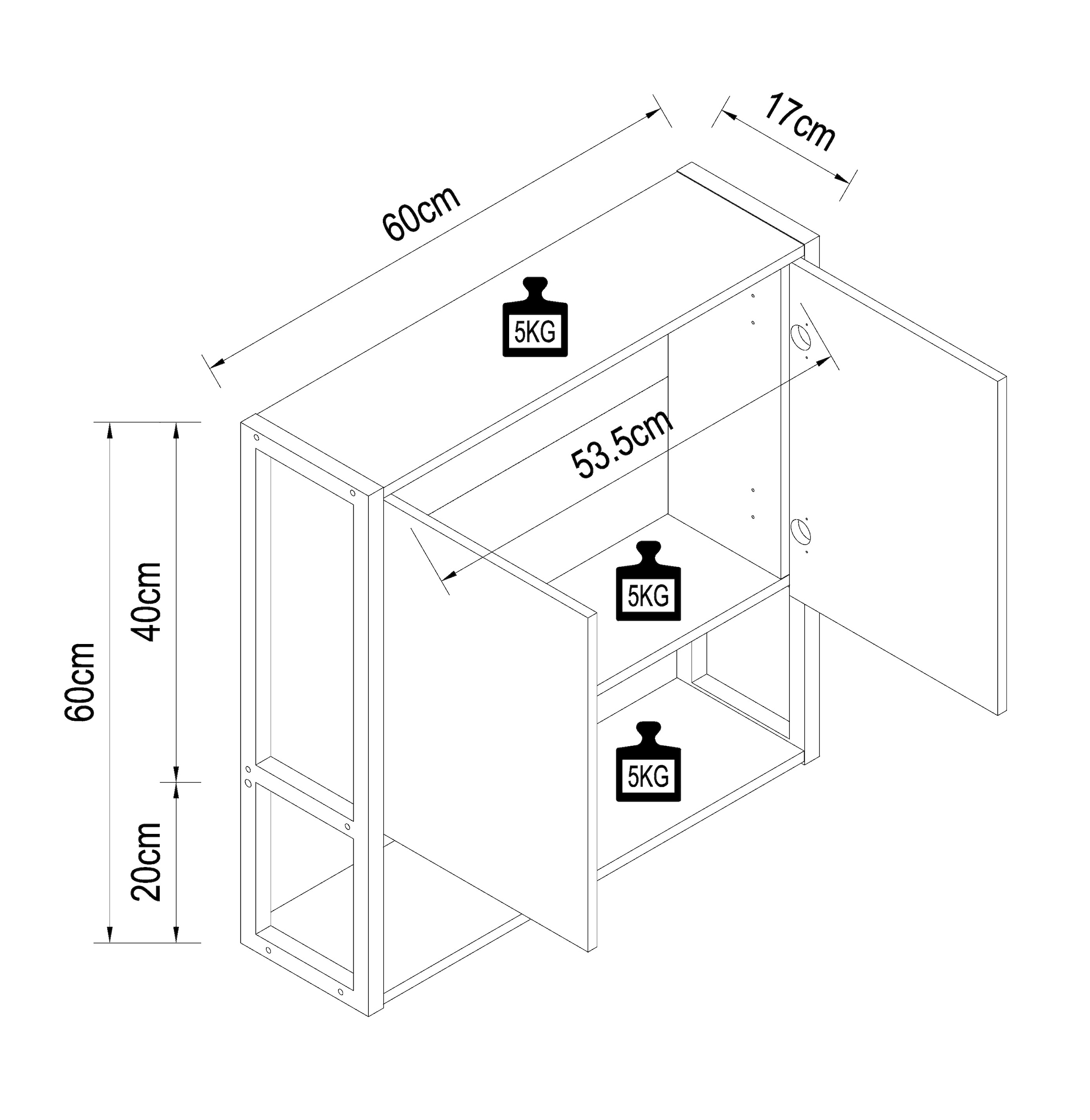 VCM Badspiegel »VCM Badschrank zeitlos | Maße ca. H. 60 x B. 60 x T. 17 cm | ausreichend Stauraum | Spiegelschrank - Edino 60 x 60 cm«, (VCM Edino)