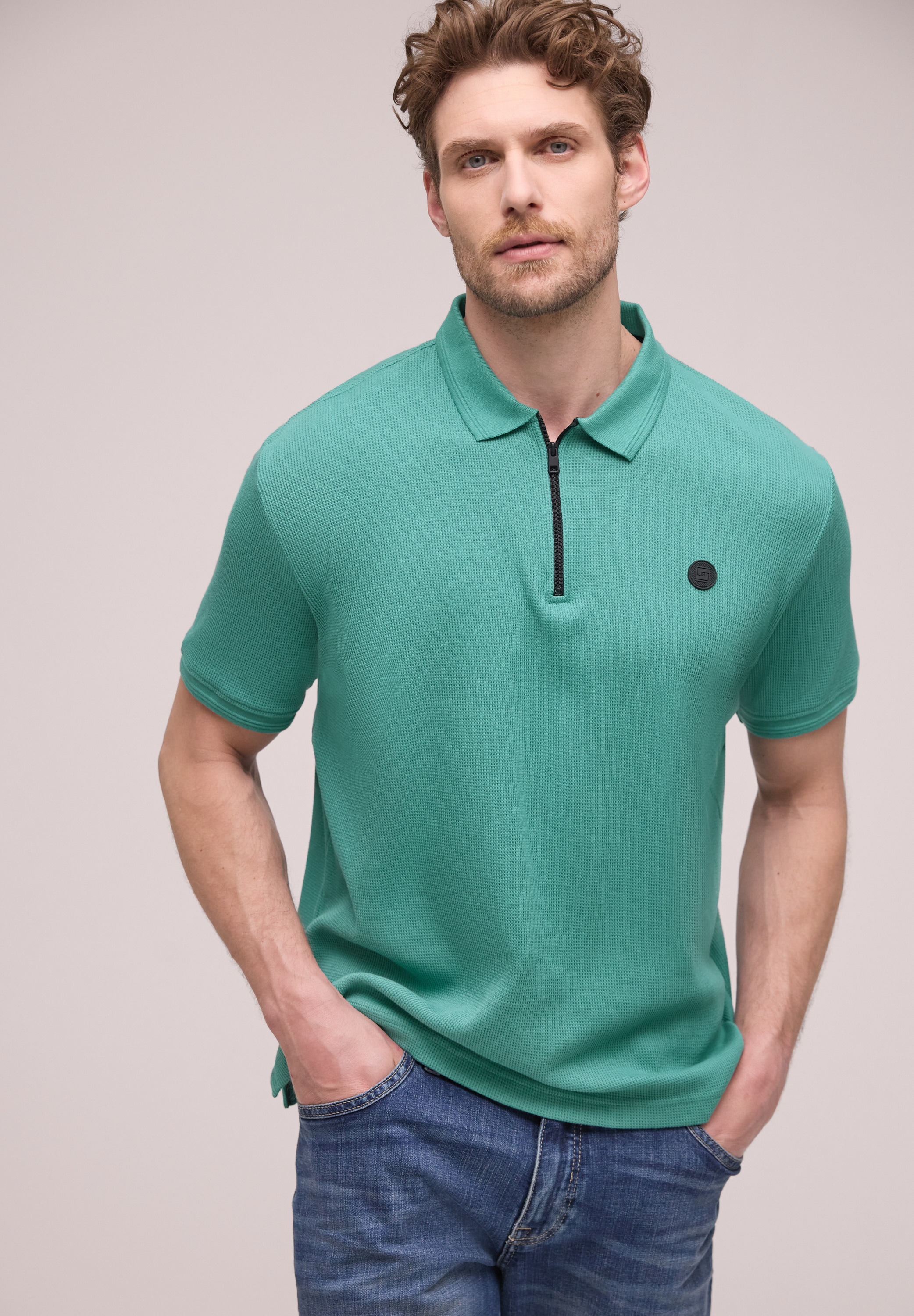STREET ONE MEN Poloshirt mit Waffelstruktur