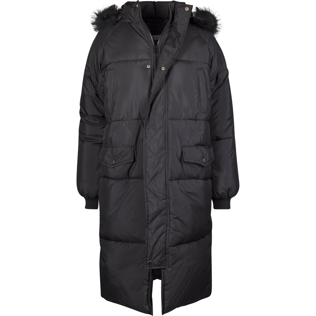 URBAN CLASSICS Winterjacke »Urban Classics Damen Ladies Oversize Faux Fur Puffer Coat«, (1 St.), mit Kapuze