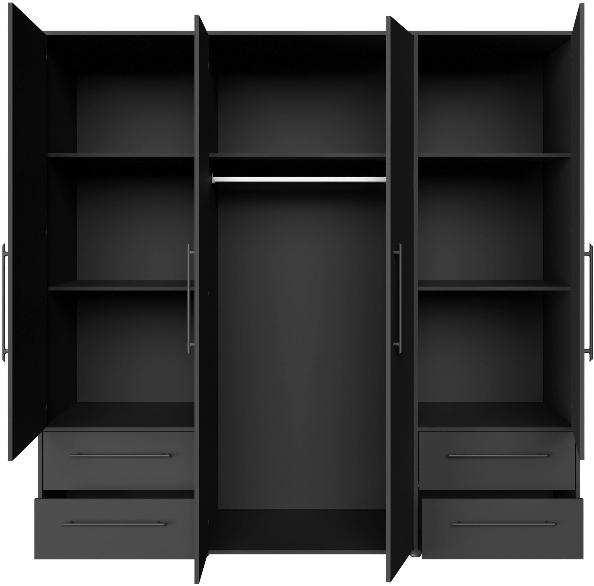 FORTE Drehtürenschrank »Mokkaris, TOPSELLER! 3 oder 4 Türen, zeitloses Design«, (BHT ca. 145x200x59cm oder BHT ca. 206x200x59cm), Schubladen + schwarze Stangengriffe, Made in Europe, viel Stauraum