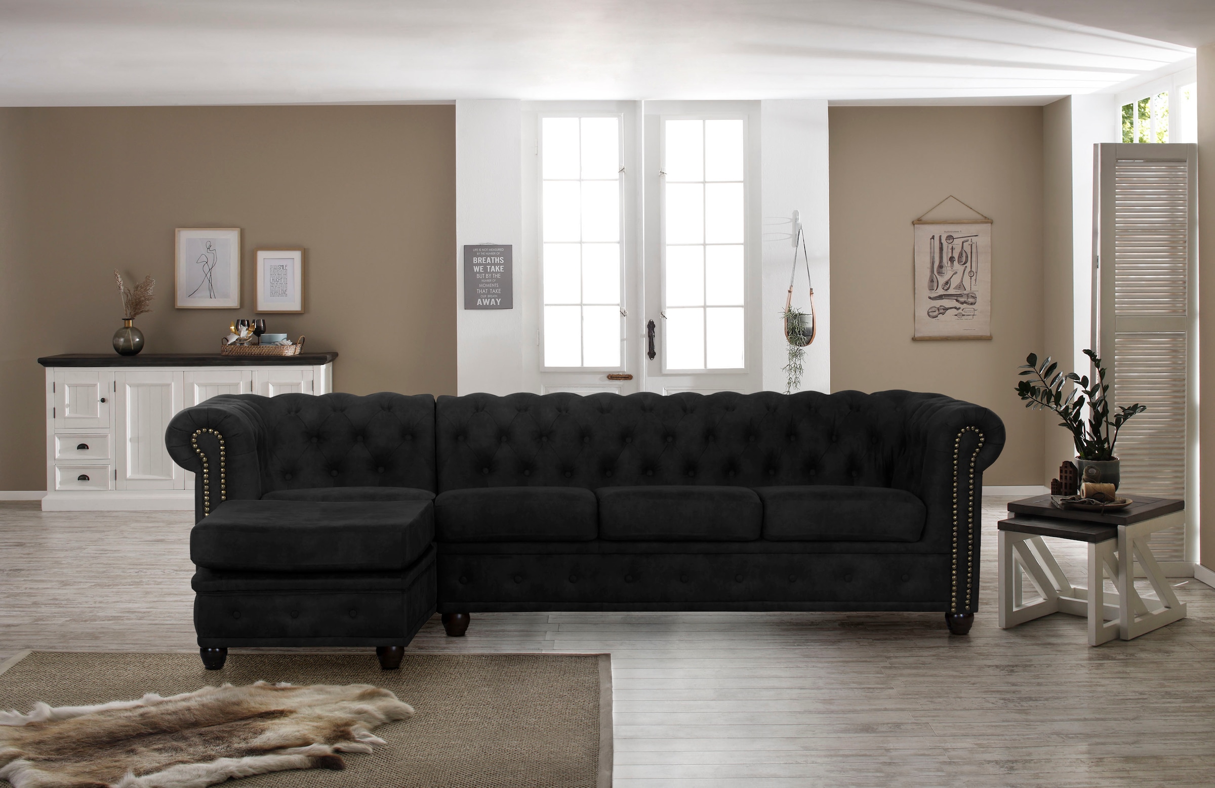 Home affaire Chesterfield-Sofa "Rysum L-Form", Chesterfield-Optik mit Ottomanen-Abschluß