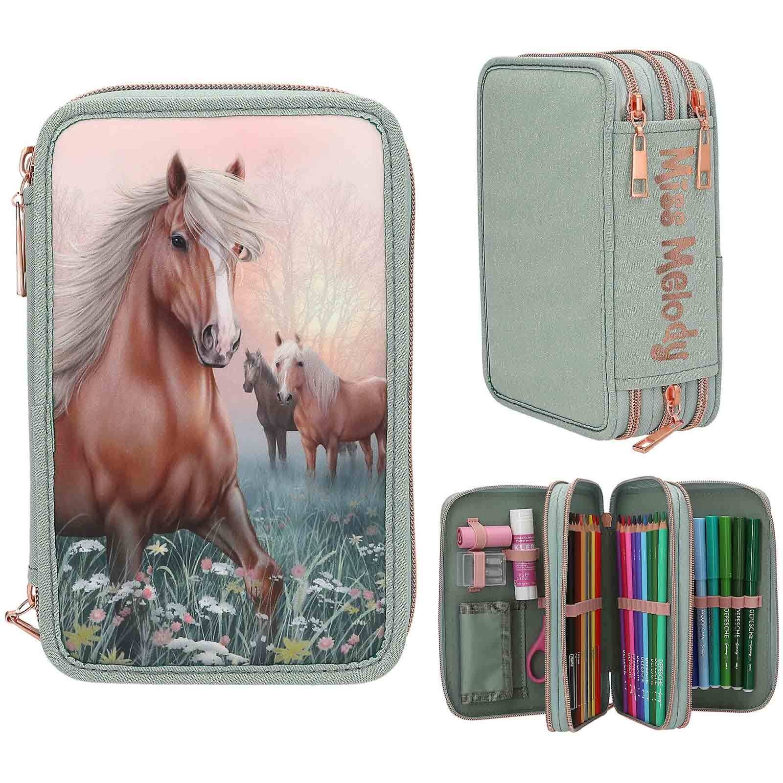 Depesche Buntstift »3-Fach Federtasche ROMANTIC FIELDS inkl. Stifte Miss Melody 7,5 x 13 x 20 cm grün«