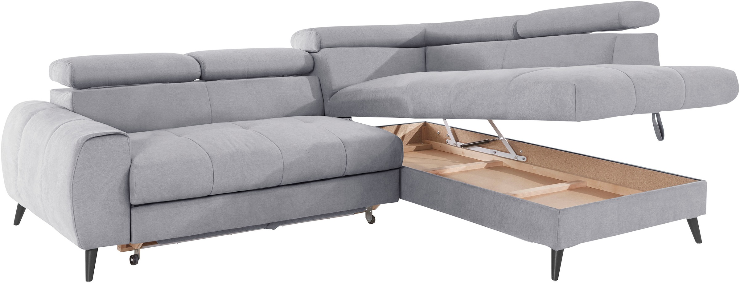 COTTA Ecksofa »Mia L-Form mit 3 Zierkissen«, wahlweise mit Bettfunktion, Bettkasten, Beleuchtung & Wireless-Charger