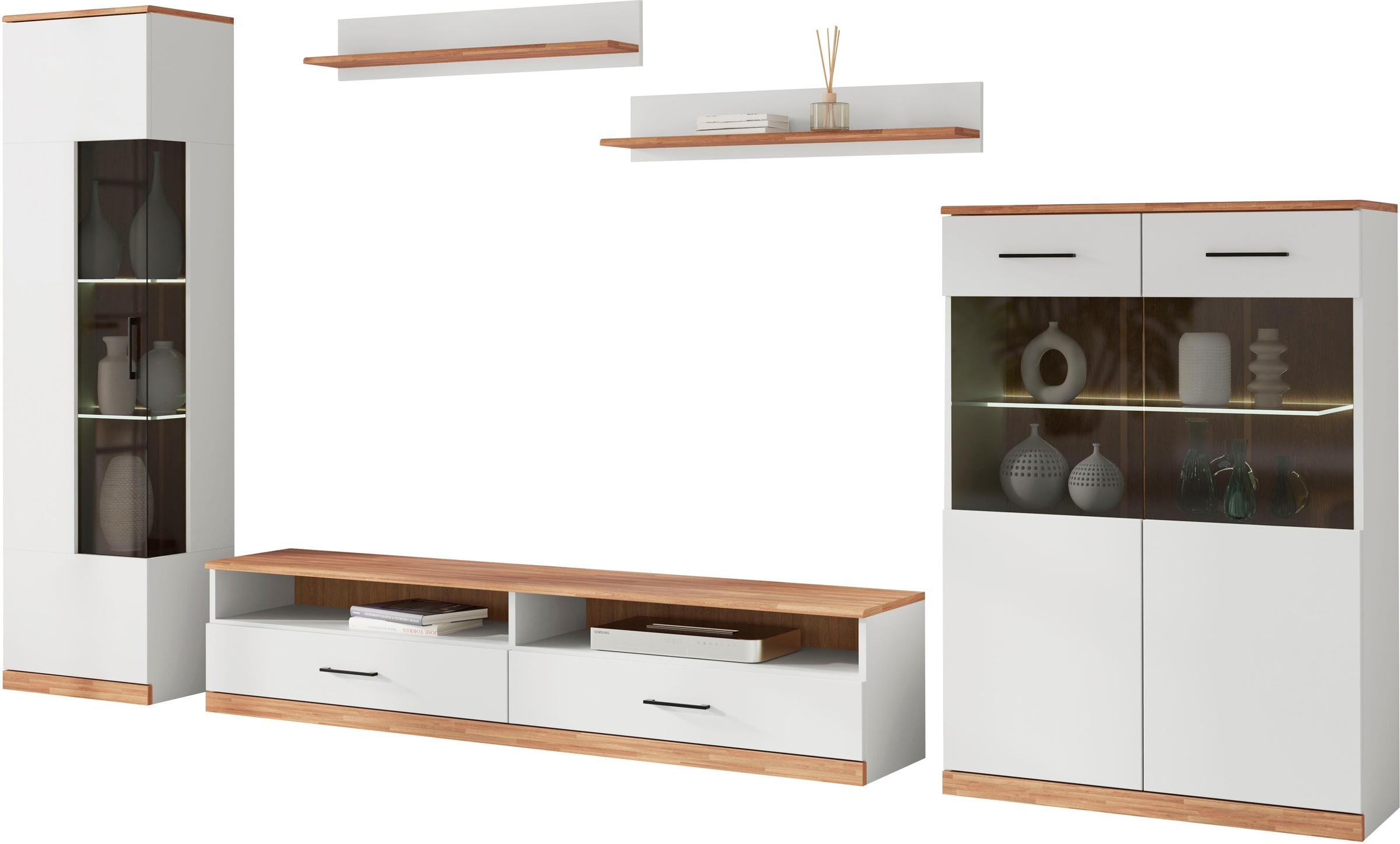 Home affaire Wohnwand "Ribe Wohnwand Set-5 St." Set, 5 Stk. tlg. Glaseinsat günstig online kaufen