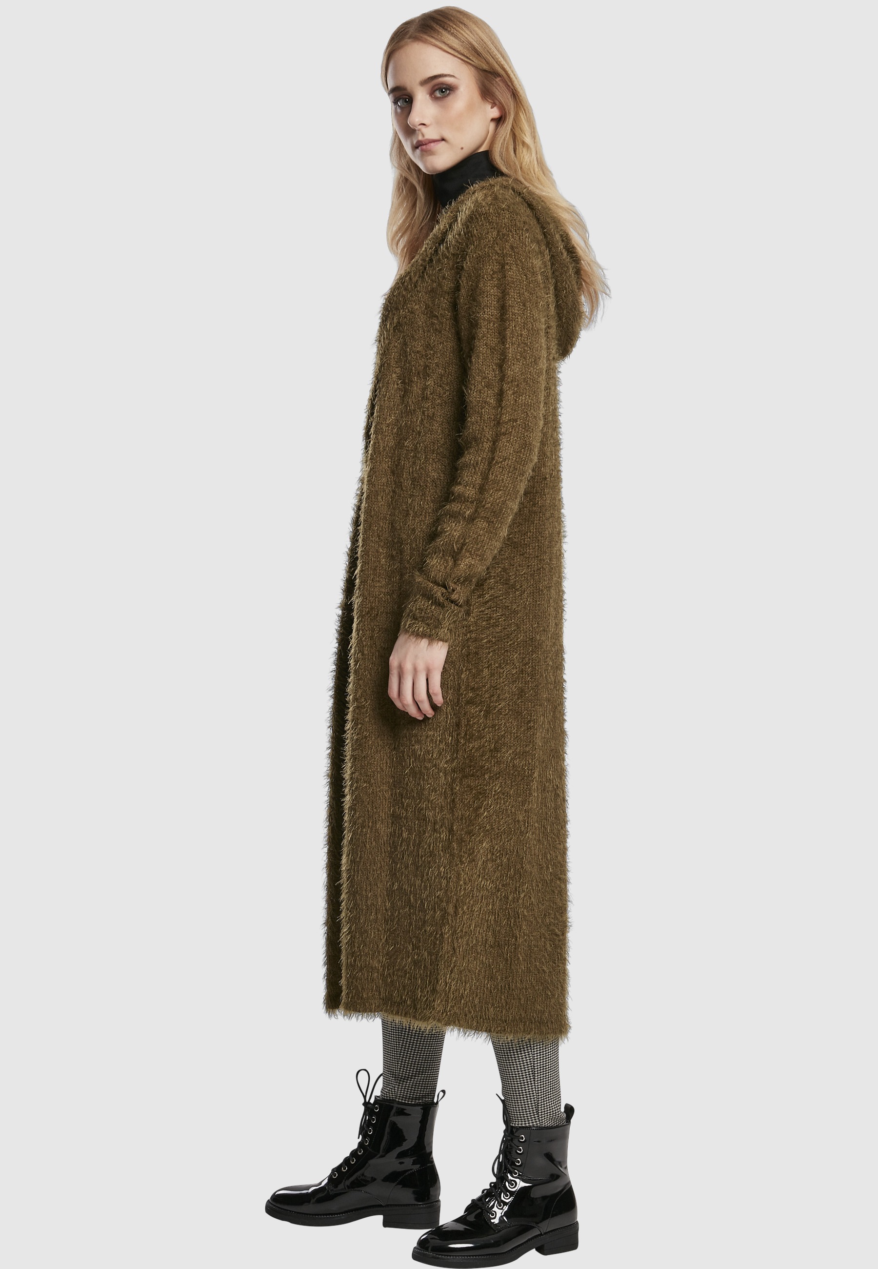 URBAN CLASSICS Strickjacke »Urban Classics Damen Ladies Hooded Feather Cardigan« 1 Stk.