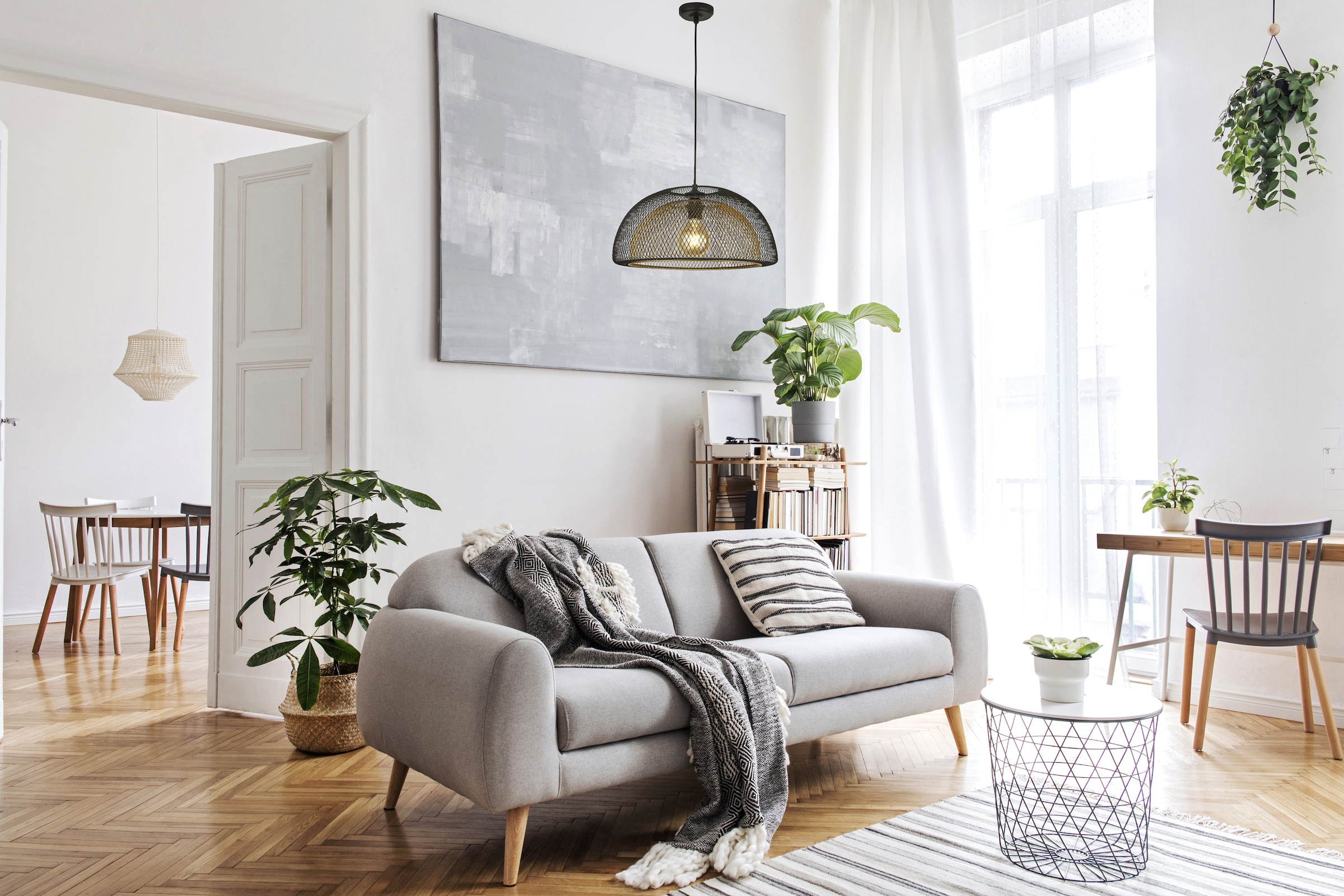 Searchlight Pendelleuchte »Wabenanhänger - Schwarzmetall & Goldgeflecht« E27 1 Stk.