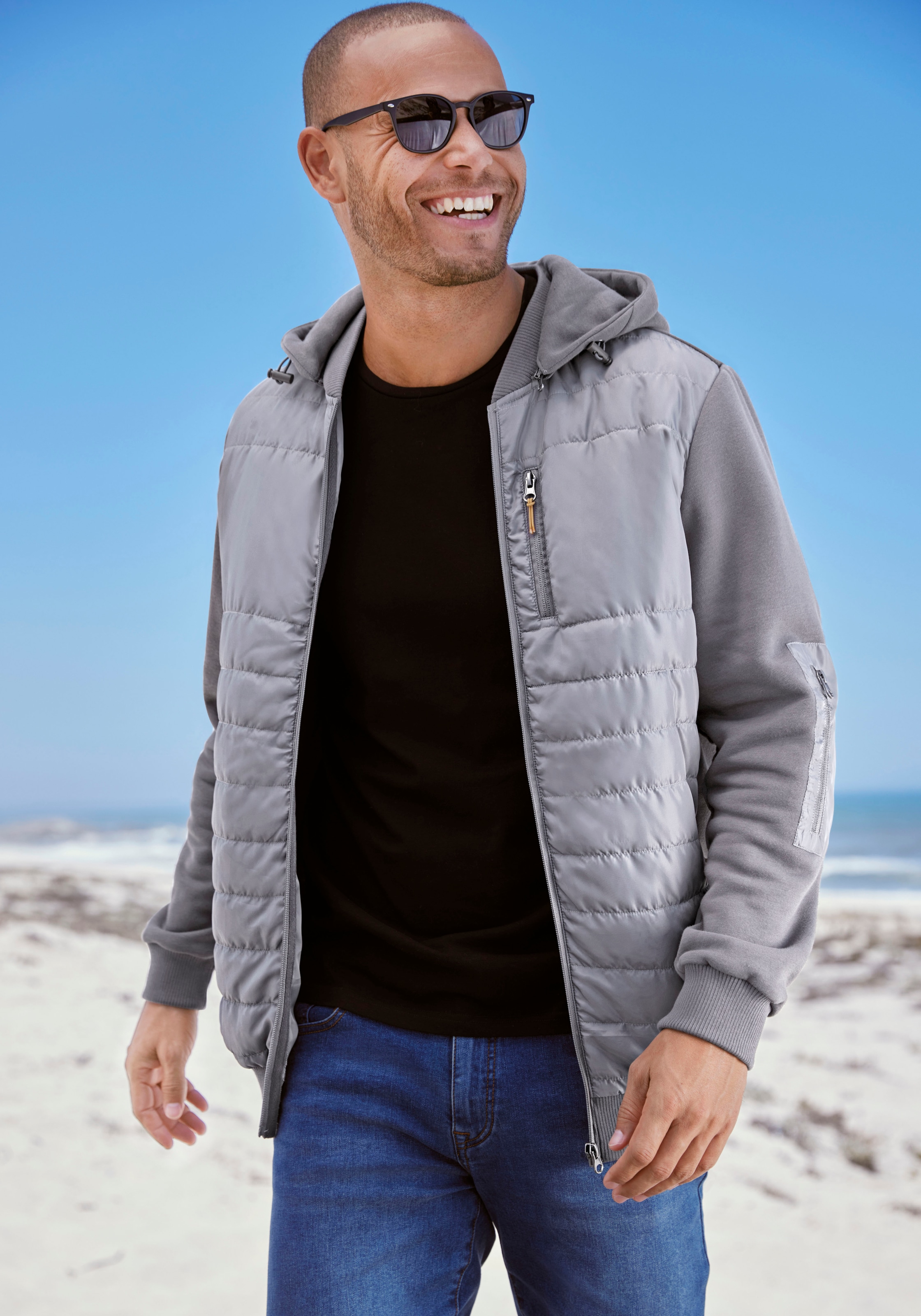 H.I.S Kapuzensweatjacke, im vorderen Bereich gesteppt, mit abnehmbarer Kapuze