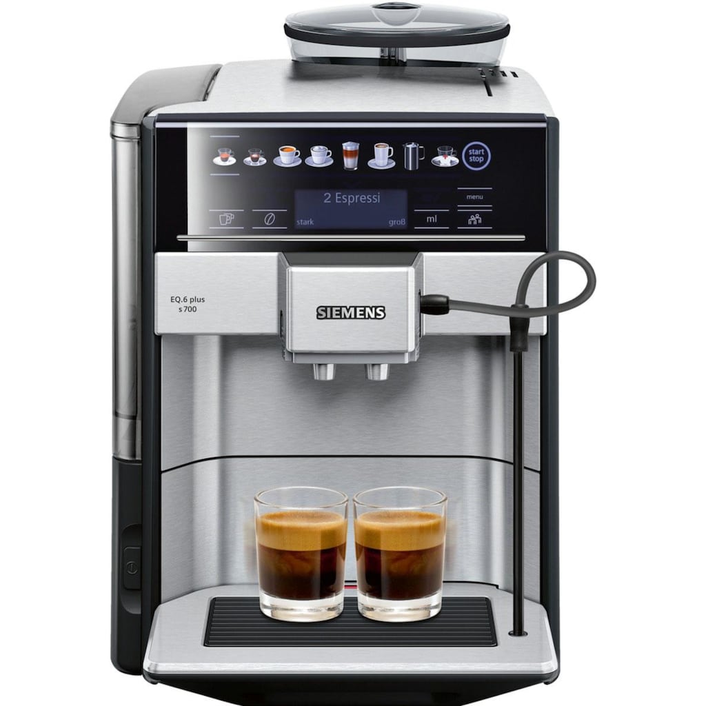 SIEMENS Kaffeevollautomat »EQ6 plus s700 TE657503DE, Doppeltassenfunktion, Keramikmahlwerk«, viele Kaffeespezialitäten, automatische Dampfreinigung, edelstahl