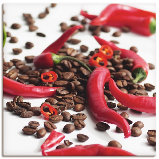 Artland Wandbild »Frische Chili auf Kaffee«, Lebensmittel, (1 St.), als  Leinwandbild, Wandaufkleber oder Poster in versch. Größen bestellen | BAUR