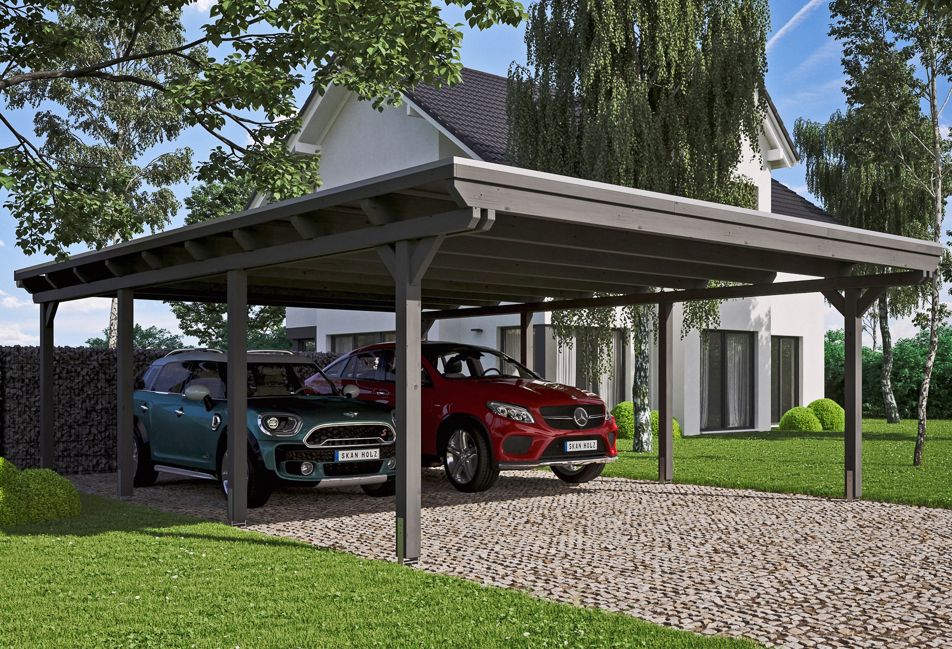 Skanholz Doppelcarport "Emsland" Leimholz 550 cm dunkelgrau