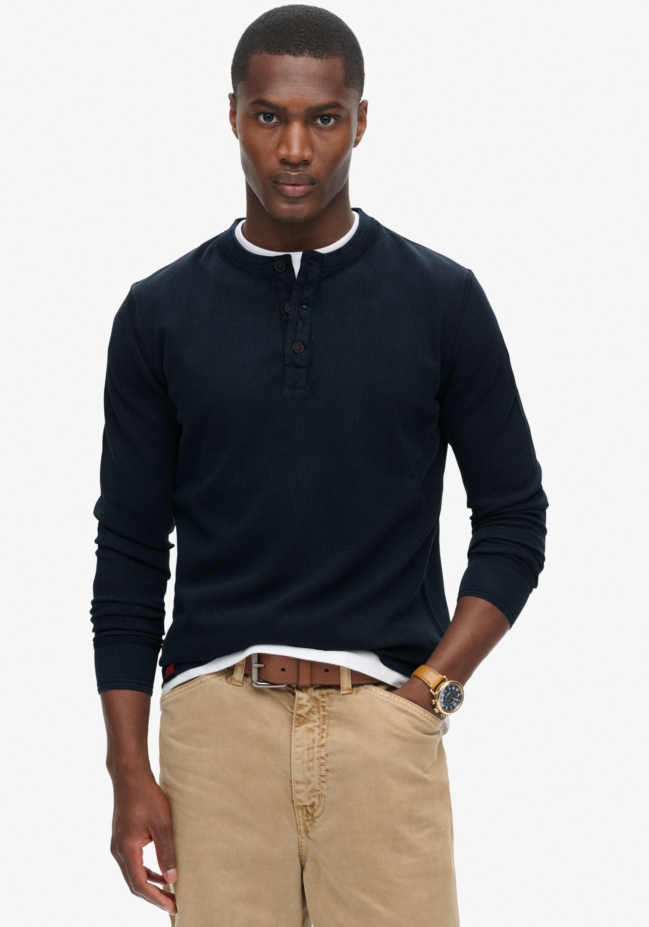 Superdry "Vintage Textured Grandad Top" im Henley-Stil günstig online kaufen