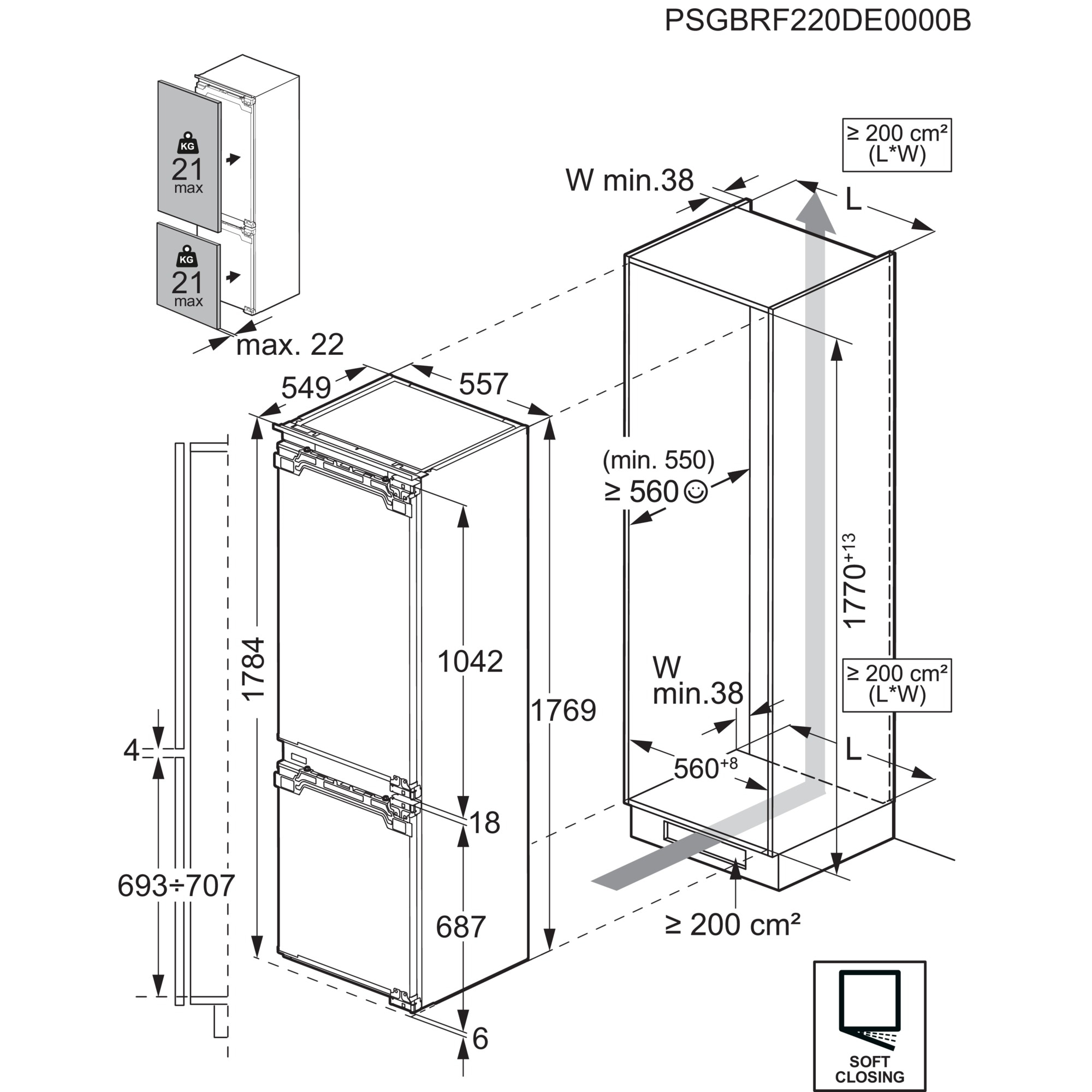 AEG Einbaukühlgefrierkombination 7000 »TC7CS181AF« 176,9 cm hoch 55,7 cm breit KI CoolAssist: passt Kühlung automatisch an Alltag, Einkauf, Urlaub an