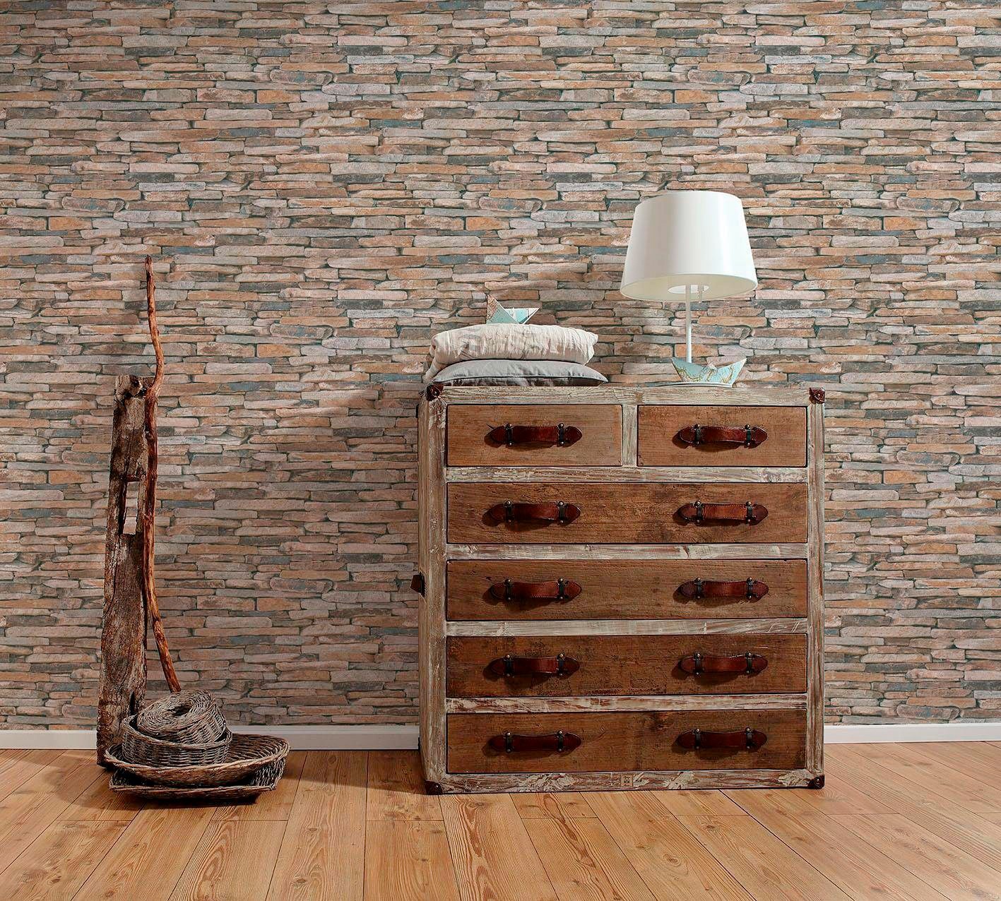 living walls Vliestapete »Best of Wood`n Stone 2nd Edition« Motiv | Steinoptik | gemustert glatt Landhaus Tapete Stein Tapeten Wohnzimmer modern Flur Design Wandtapete