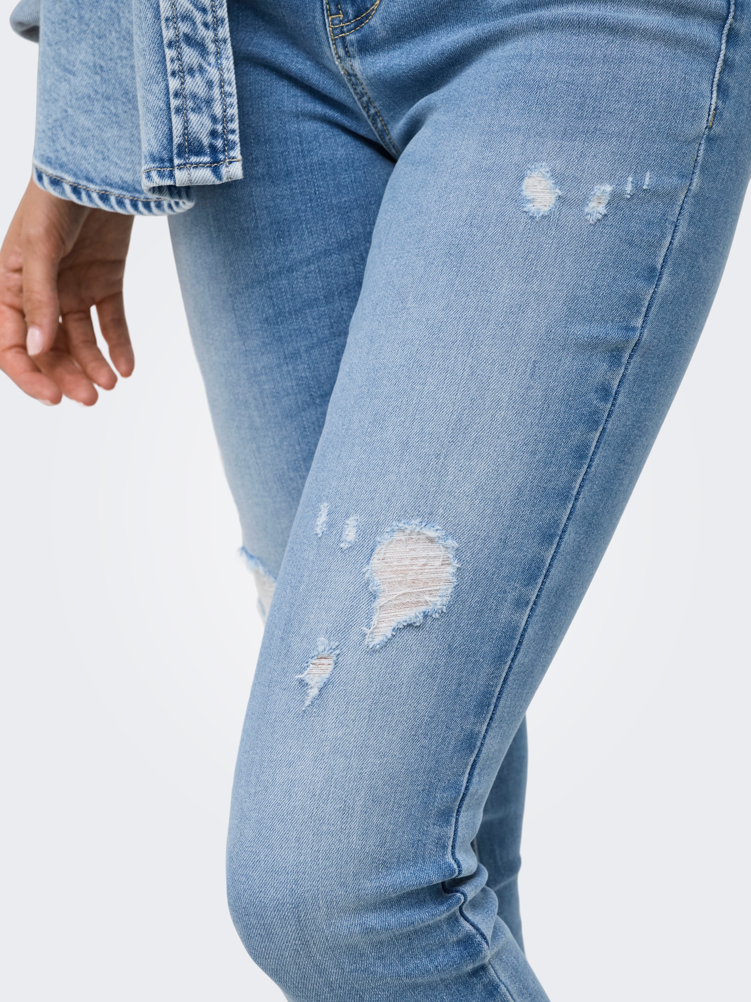 ONLY Skinny-fit-Jeans »ONBLUSH MW COIN PCK ANK RW DNM« Baumwollmischung, skinny fit, offener Saum, destroyed Effekte