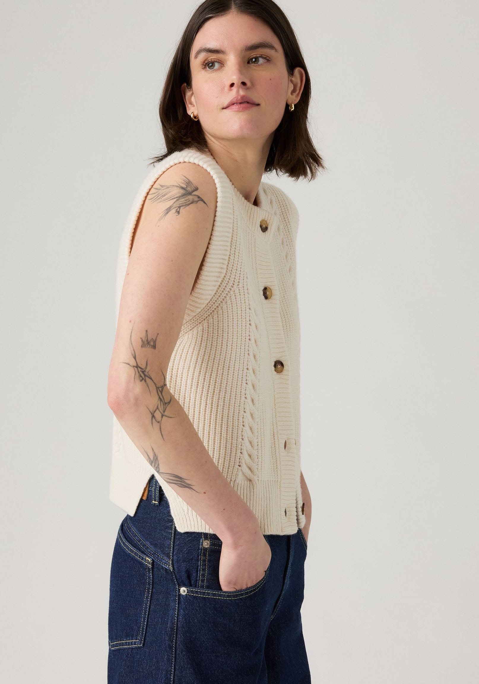 Levi's® Strickweste »INES CABLE SWEATE«, Materialmix mit Wollanteil