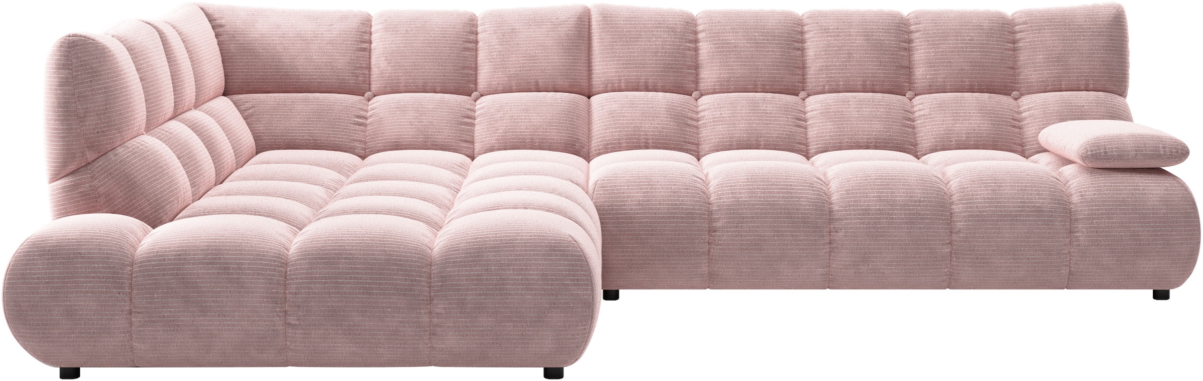 Home affaire Ecksofa "Cozy Bubble, mit klappbarer Armlehne, Breite 324 cm" mit eleganter Steppung, Rundumbezug & weicher Polsterung