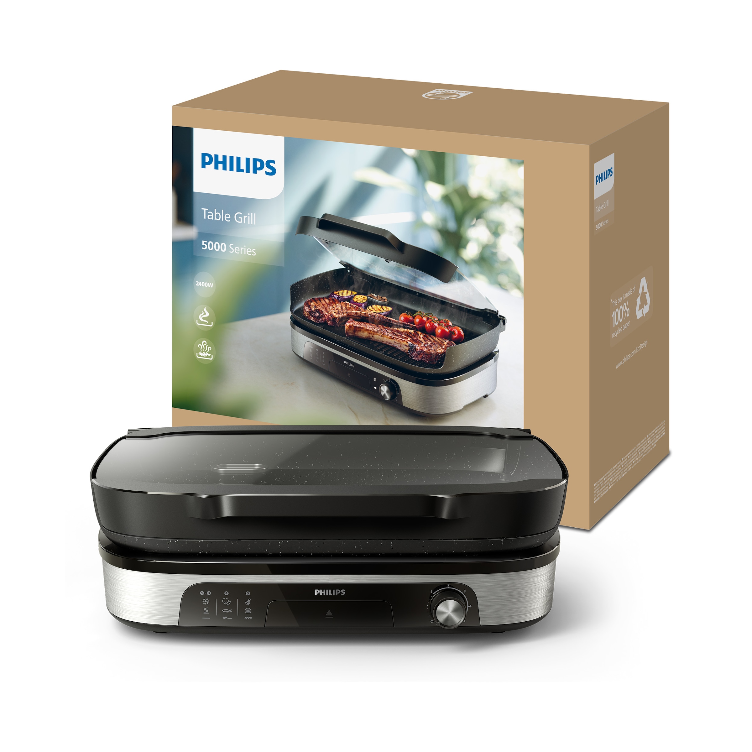Philips Tischgrill »HD6212/90 5000 Series, Smoker und Aromainfusor«, 2400 W, mit einstellbarer Temperatur u. Grillfläche von 1250 cm²