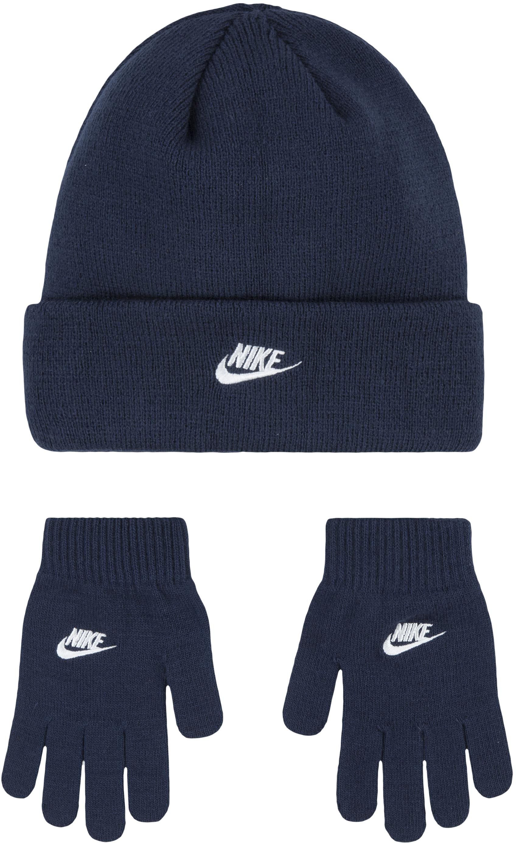 NIKE SPORTSWEAR Kinder Beanie "und Handschuhe Set NAN FUTURA BEANIE/GLOVE SET"obsidian, Gr. 4, Strick, Kunstfaser, Mützen, aus Polyacryl und