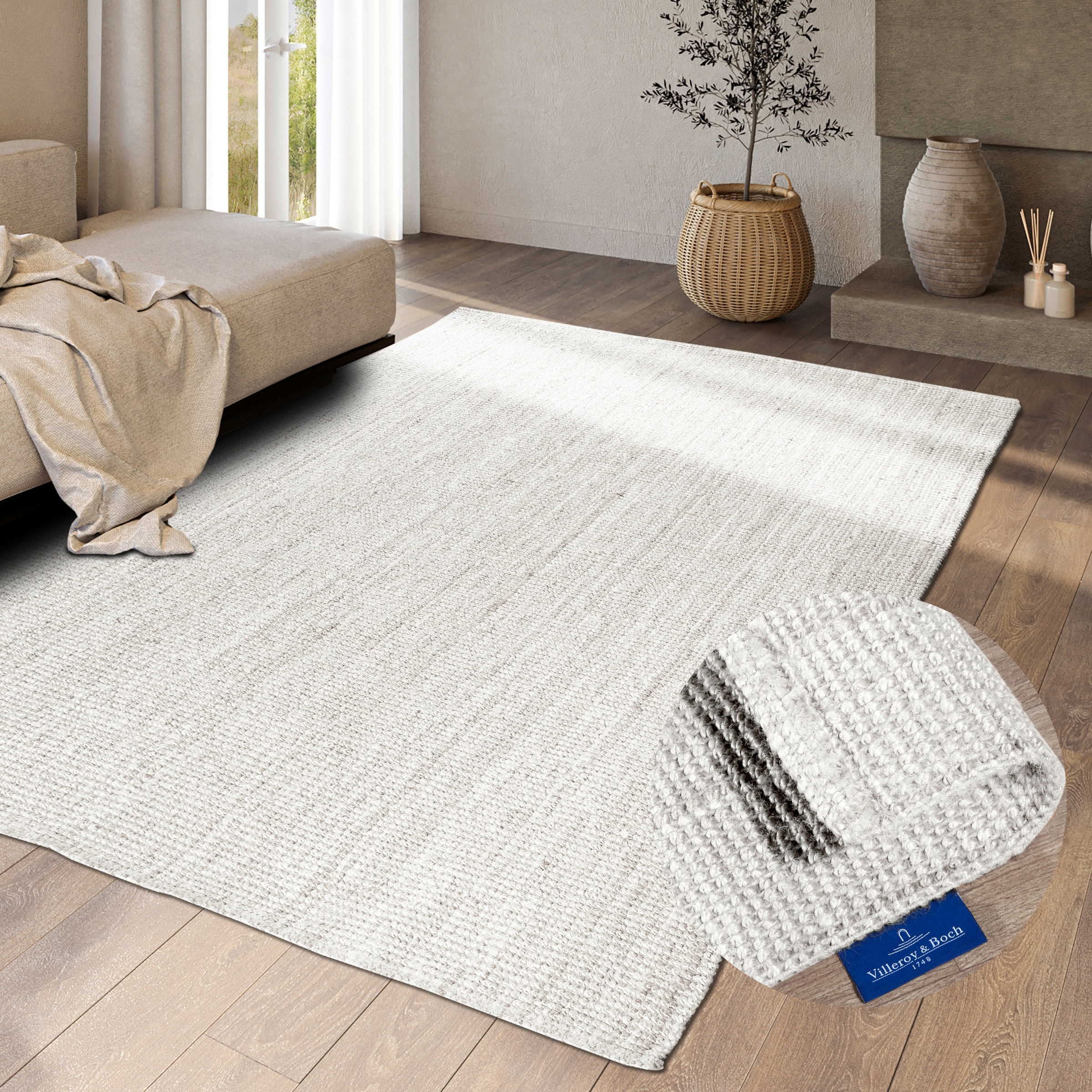 Teppich VILLEROY & BOCH "Rosalie Juteteppich", reinweiß, B:120cm H:10mm L:170cm, Jute, Teppiche, Teppich, Läufer, 100% Jute, Natur, Wohnzimmer, Esszimmer, Schlafzimmer, GRS